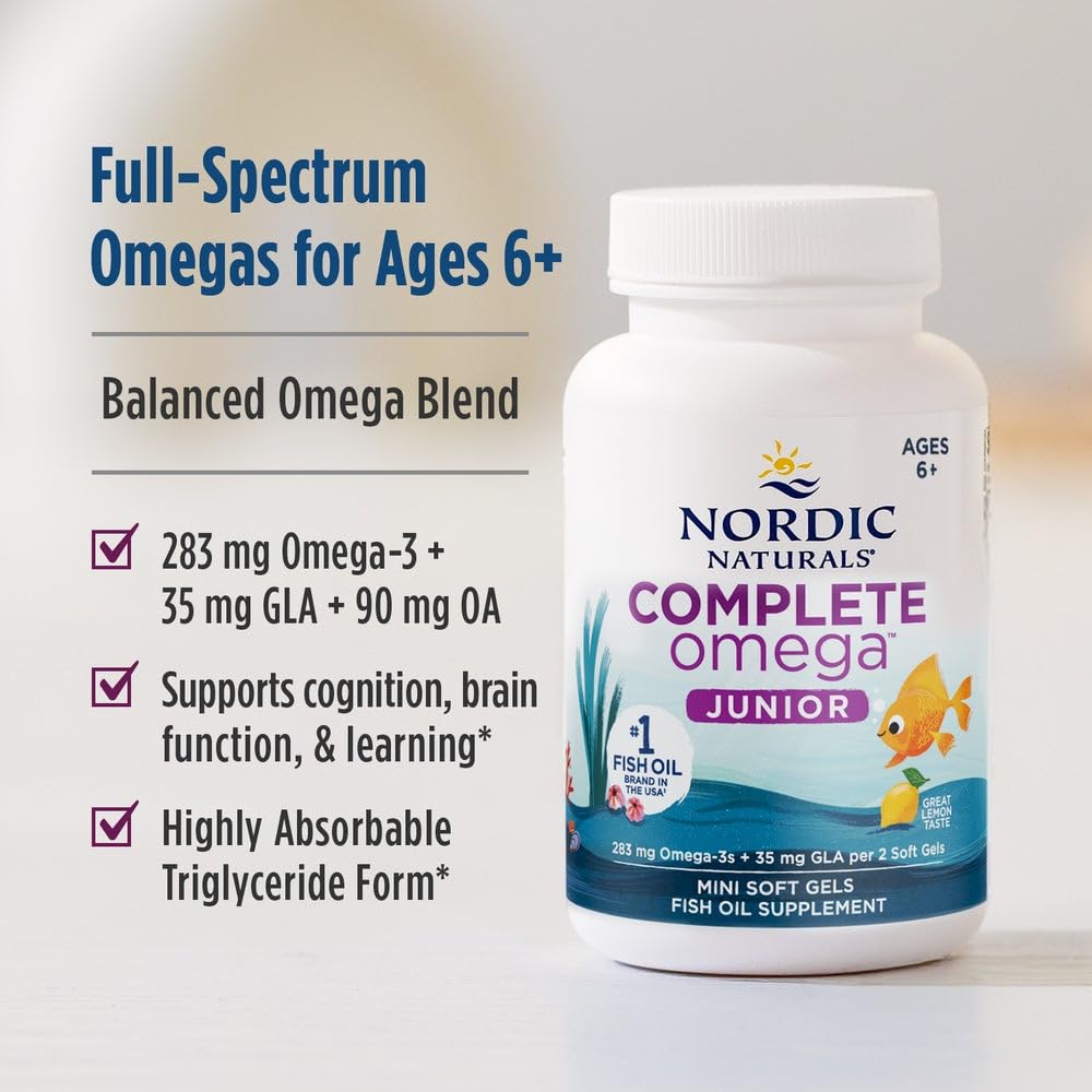 Nordic Naturals Complete Omega Jr. lemon-flavoured capsules close-up