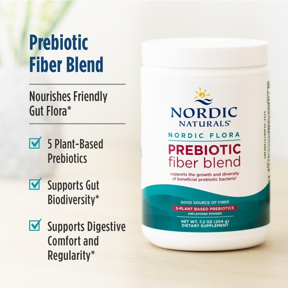 Nordic Naturals Prebiotic Powder 204g with a measuring spoon