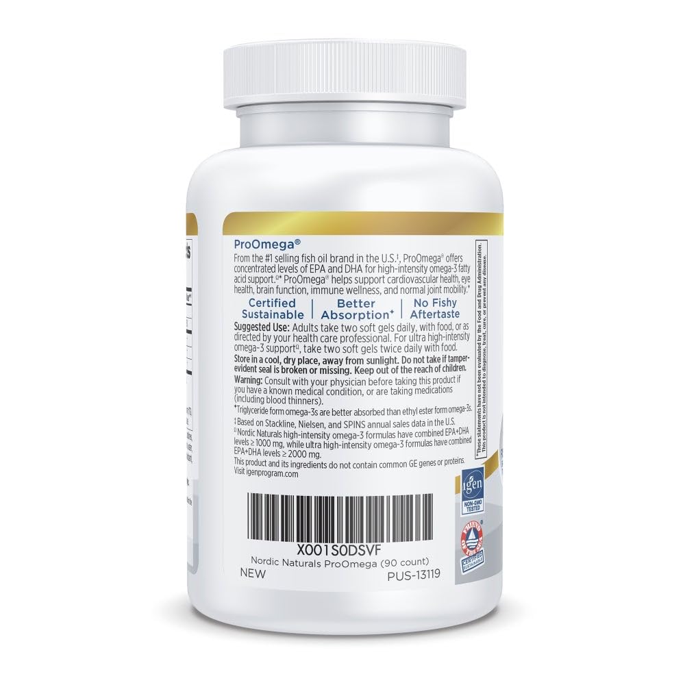 Nordic Naturals ProOmega Fish Oil Soft Gels on a wooden table