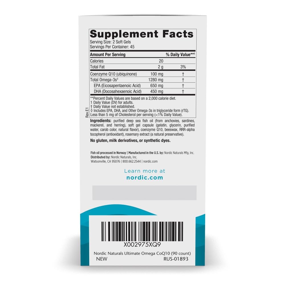 Nordic Naturals Ultimate Omega + CoQ10 capsules side view