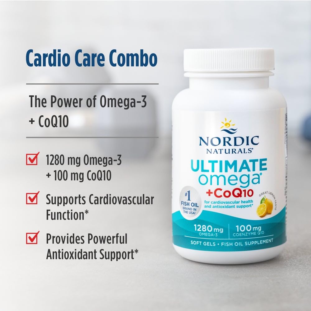 Nordic Naturals Ultimate Omega + CoQ10 capsules with dosage information