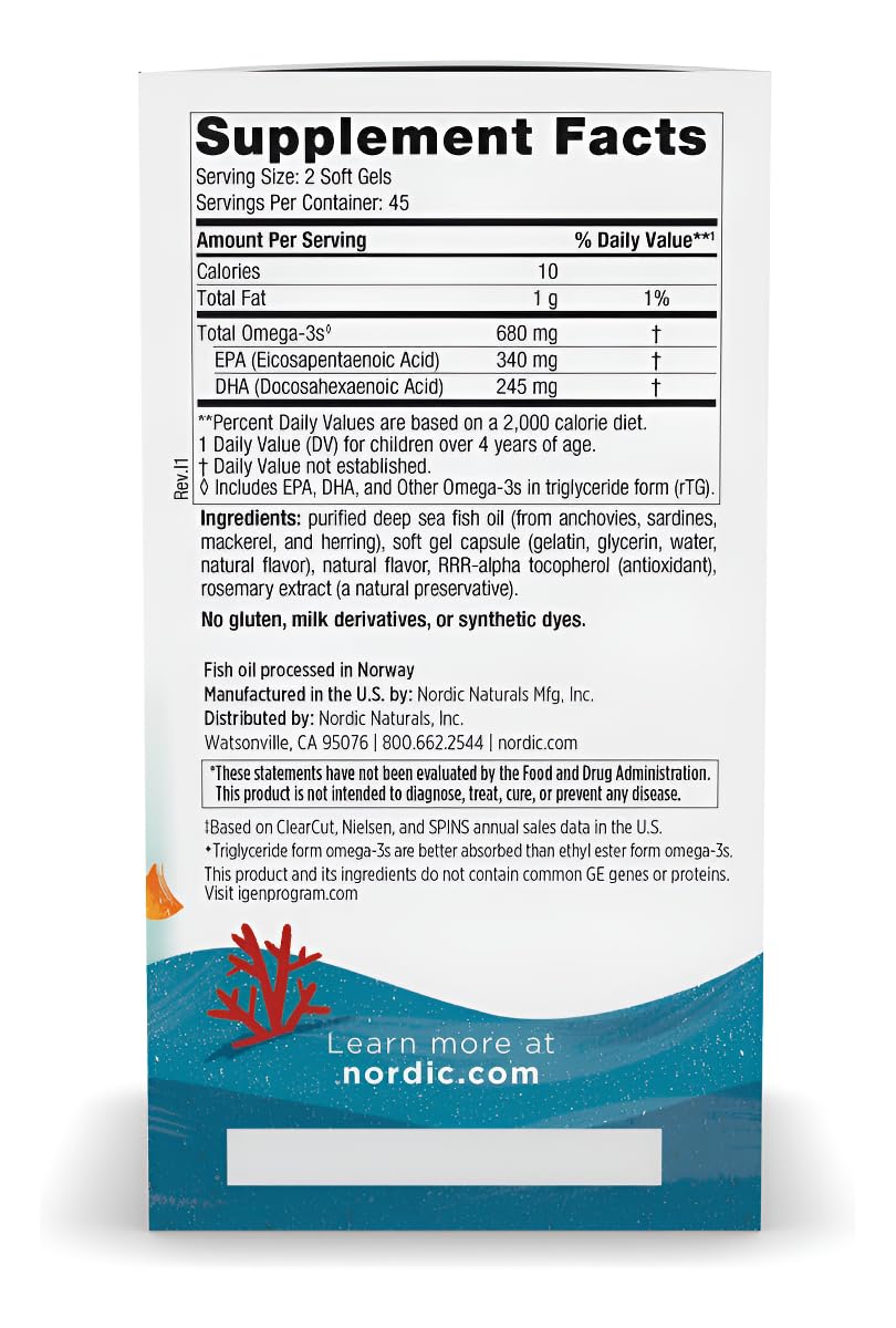 Nordic Naturals Ultimate Omega Jr. 95g side view showing ingredients