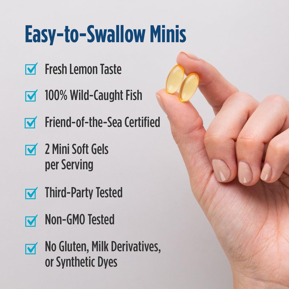 Nordic Naturals Ultimate Omega Mini D3 fish oil soft gels side view