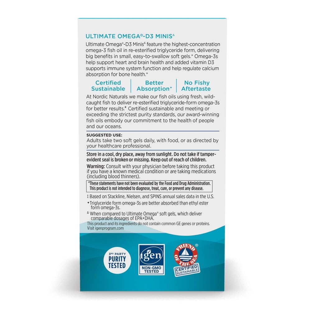 Nordic Naturals Ultimate Omega Mini D3 fish oil soft gels with ingredients