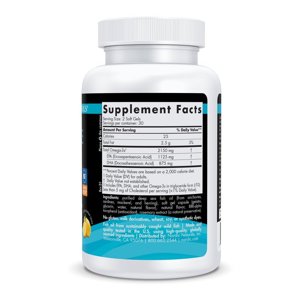 Nordic Naturals Ultimate Omega Sport 2X 132g fish oil capsules side view