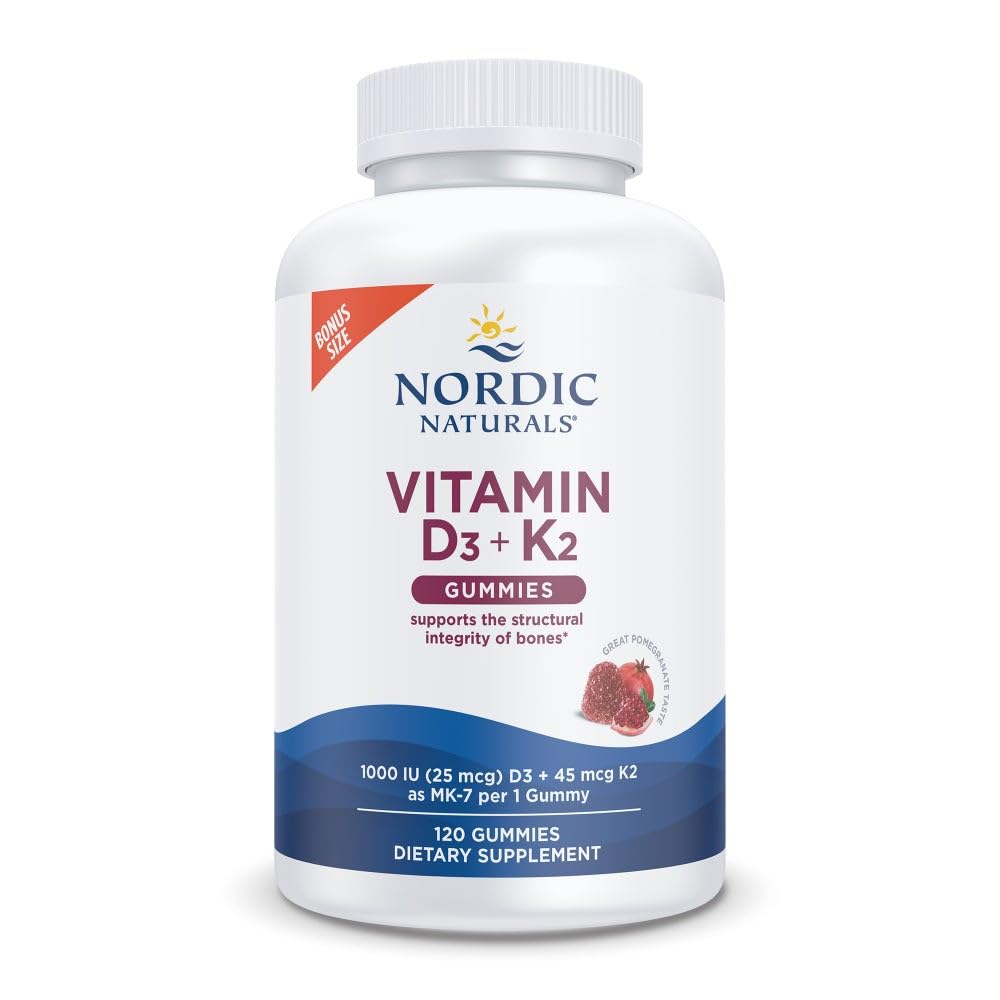 Nordic Naturals Vitamin D3 + K2 Gummies front view with pomegranate flavour