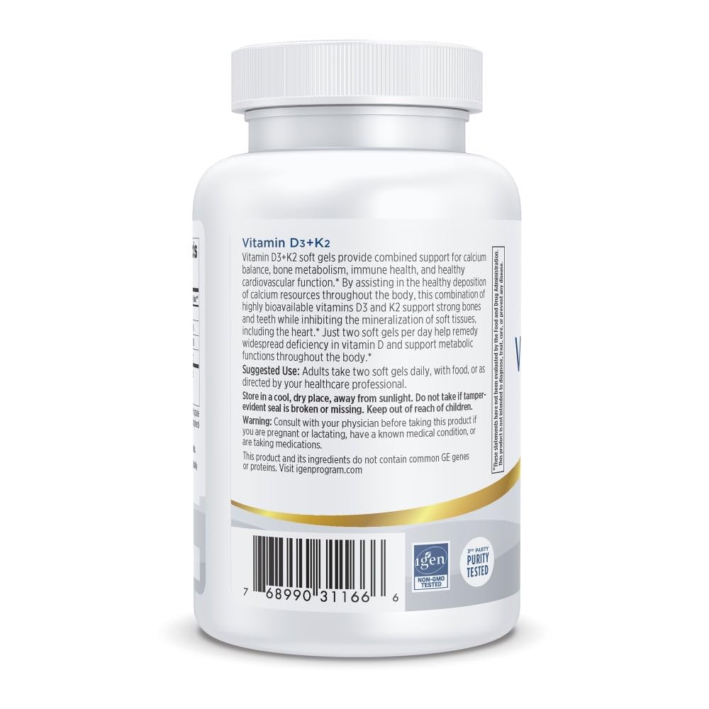 Nordic Naturals Vitamin D3 + K2 soft gels on a wooden table