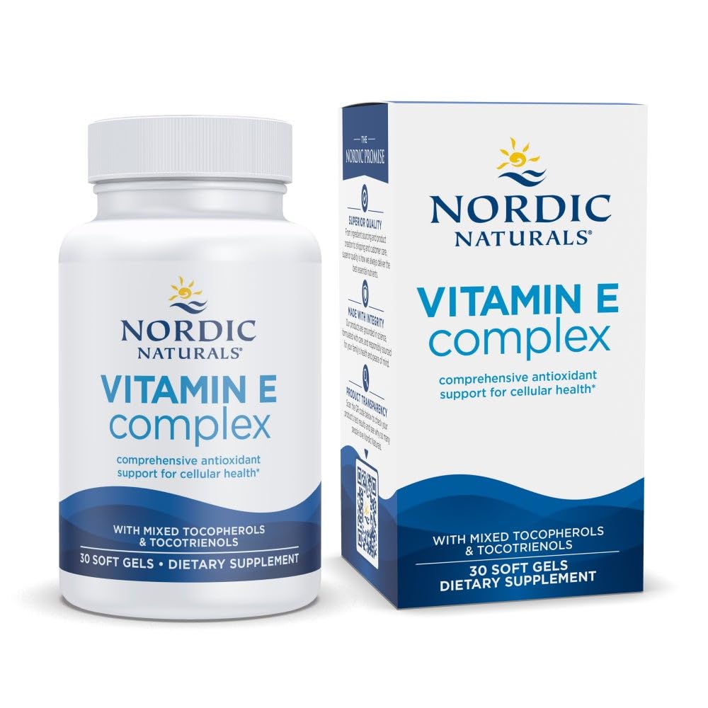 Nordic Naturals Vitamin E Complex 50g front view with soft gel capsules