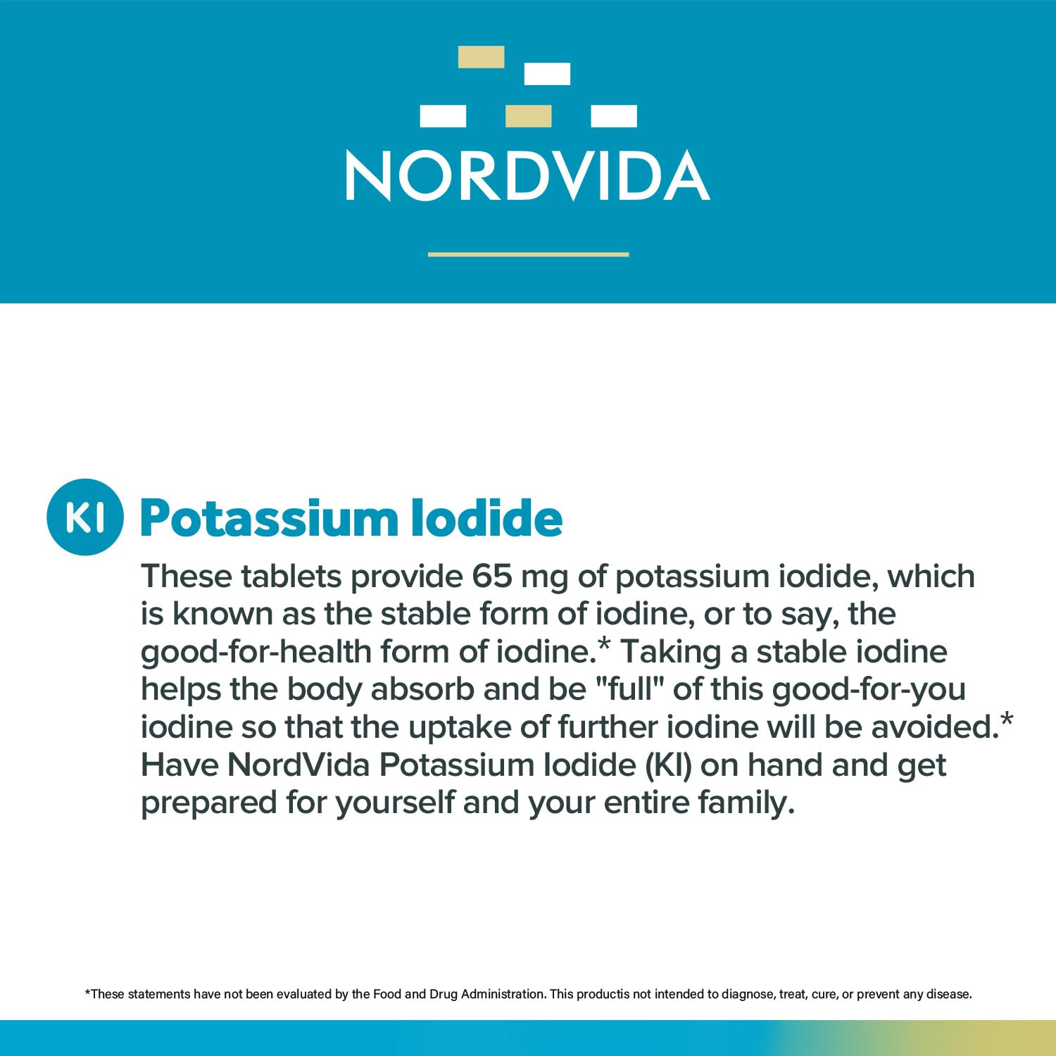 Nordvida Potassium Iodide Tablets 65mg side view showing bottle size