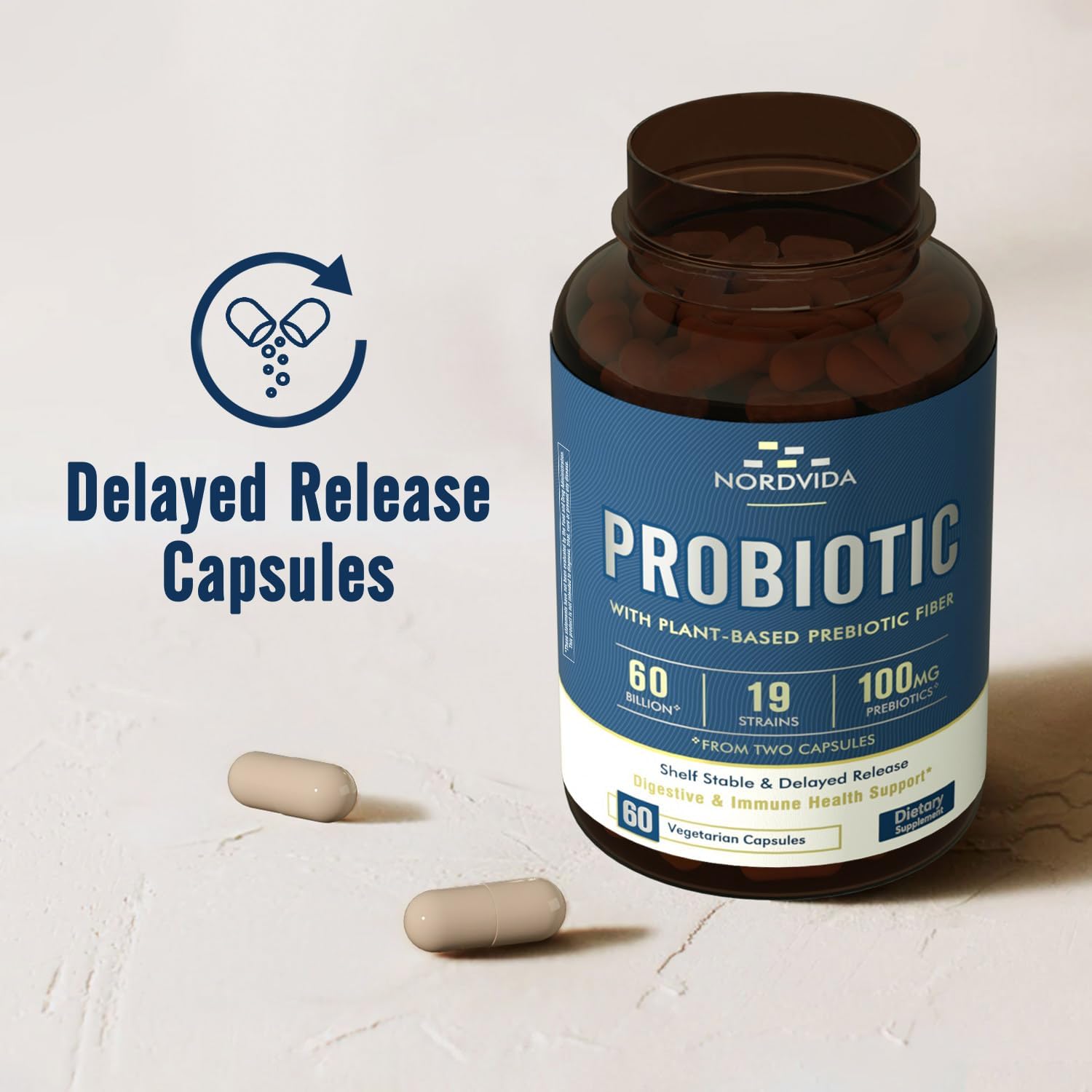 Nordvida Probiotic + Prebiotic Capsules close-up of capsules