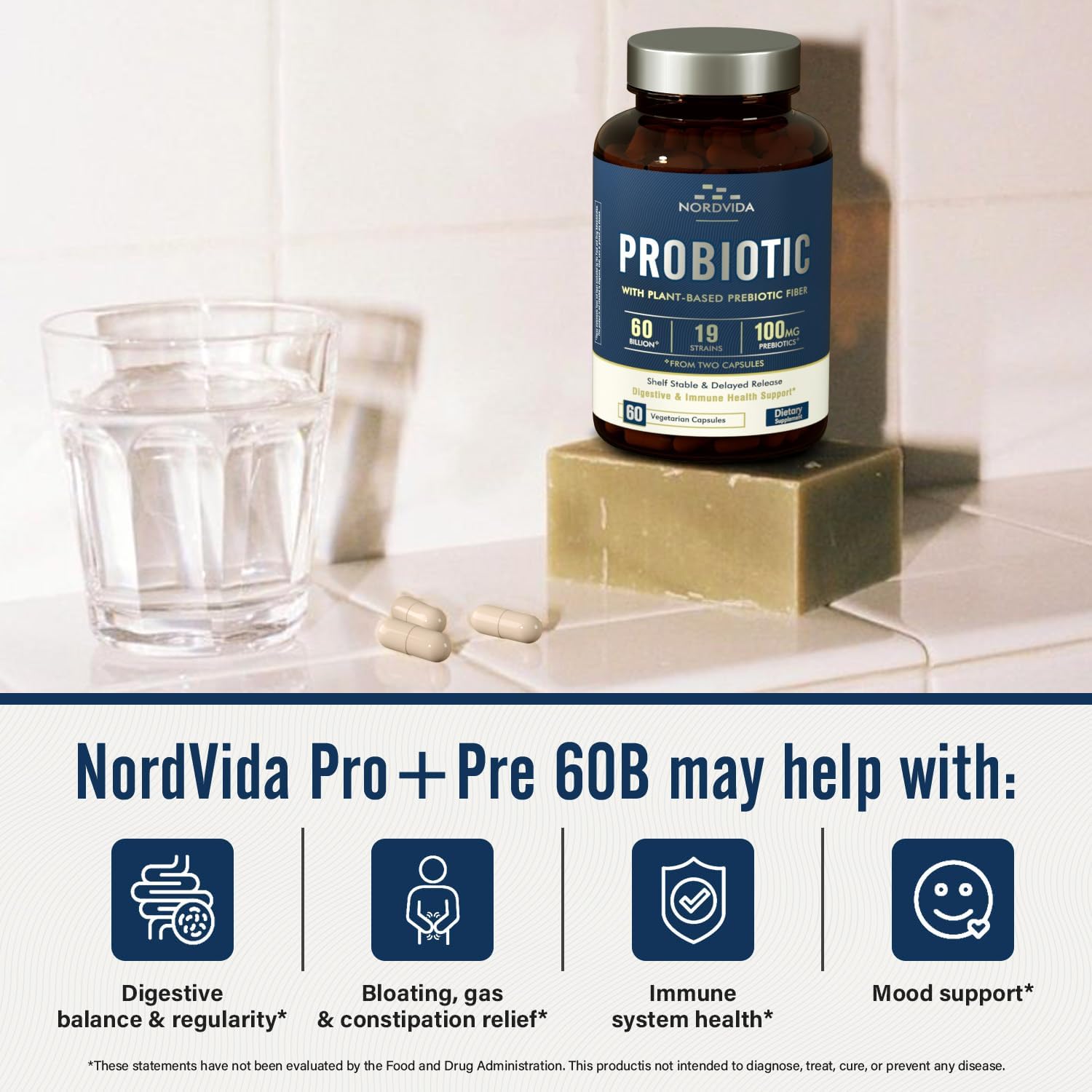 Nordvida Probiotic + Prebiotic Capsules with packaging