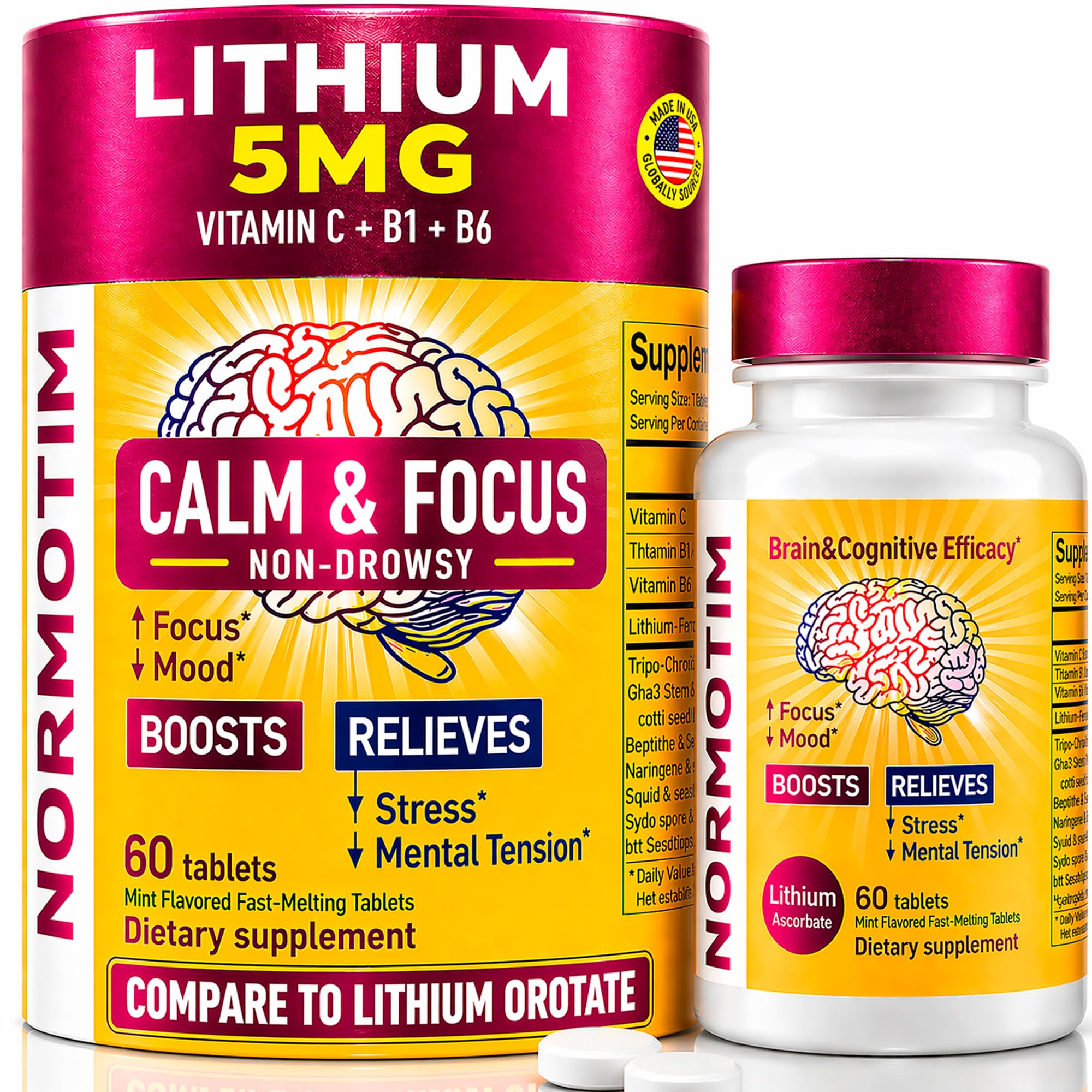 NORMOTIM Calm & Focus Support 60 fast-dissolve tablets front view