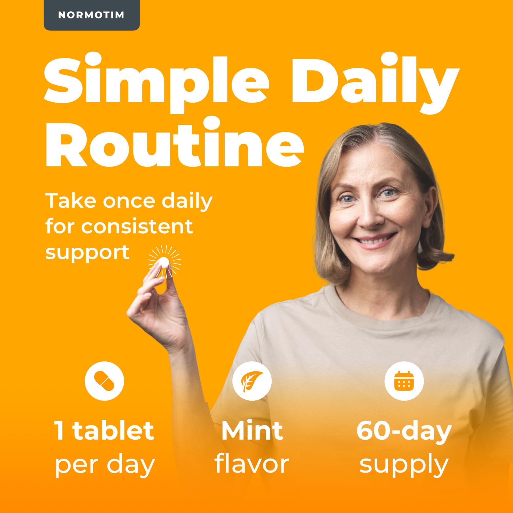 NORMOTIM Calm & Focus Support tablets in hand