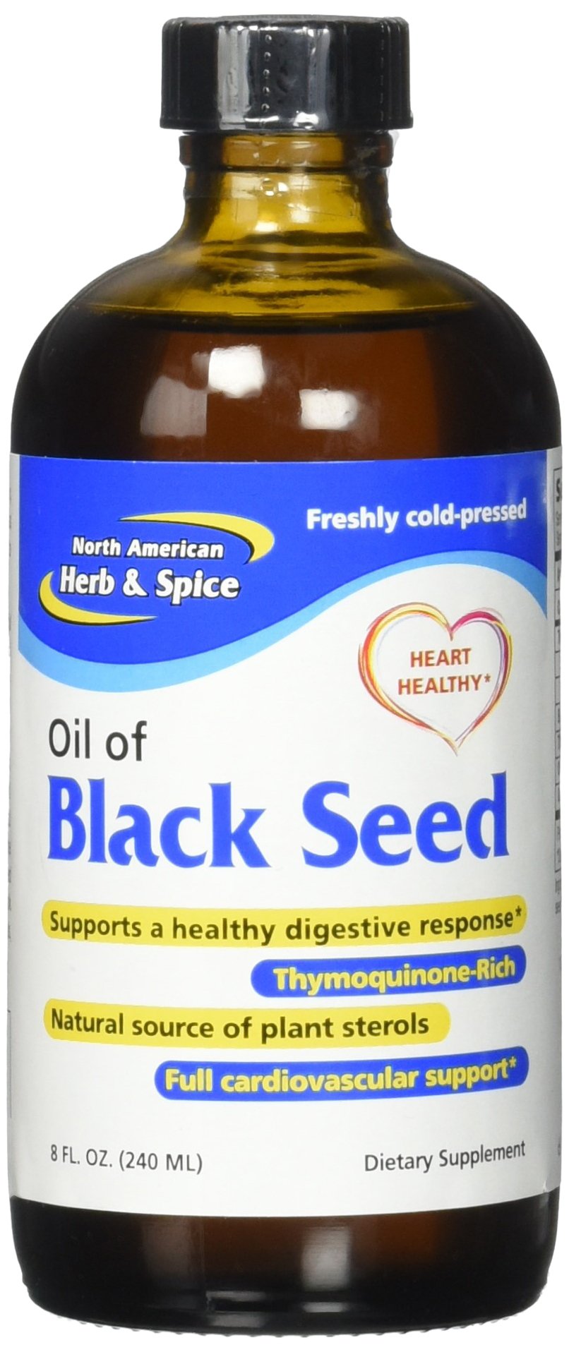 NORTH AMERICAN HERB & SPICE Black Seed Oil label close-up