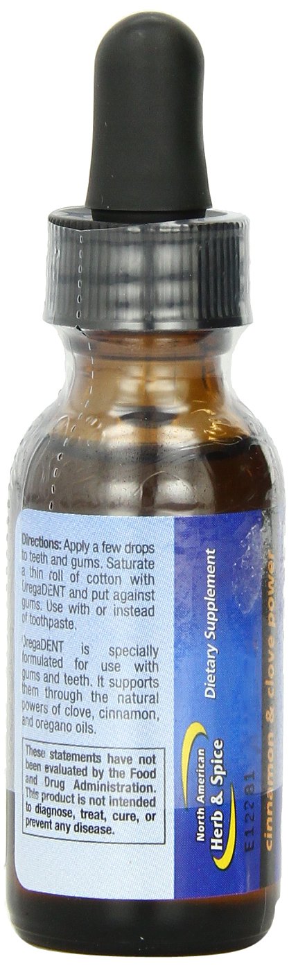 NORTH AMERICAN HERB & SPICE OregaDENT herbal supplement bottle side view