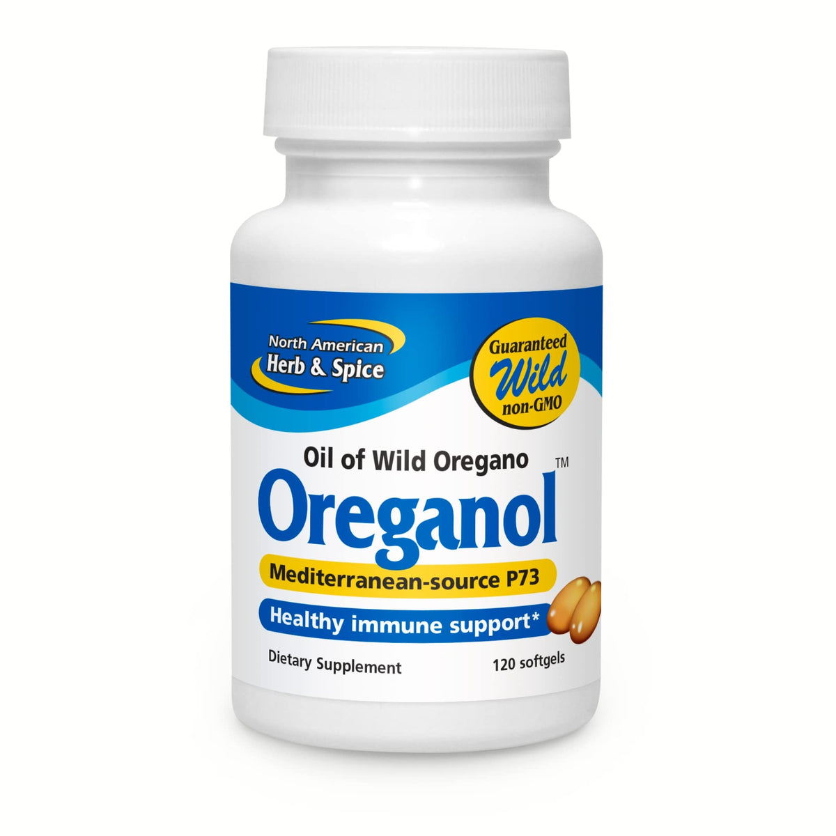 NORTH AMERICAN HERB & SPICE Oreganol P73 Wild Oregano Oil capsules front view