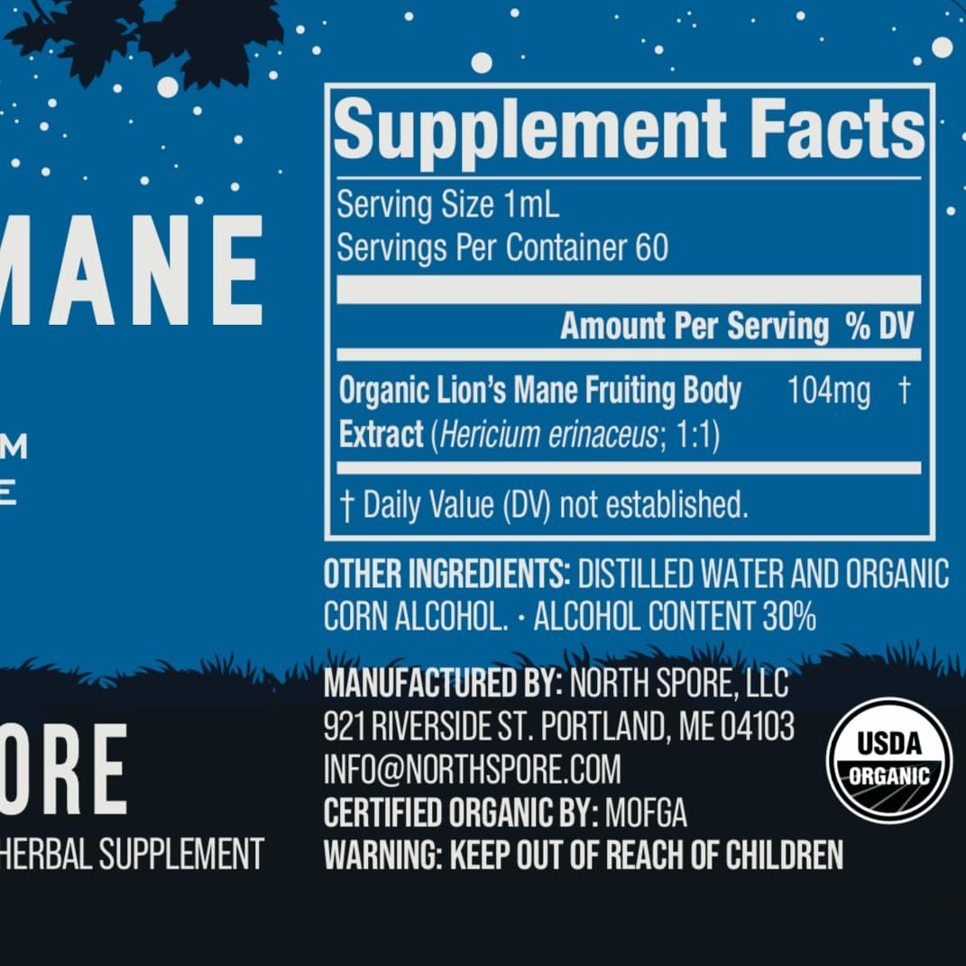 North Spore Lion's Mane Mushroom Extract 4oz liquid tincture packaging