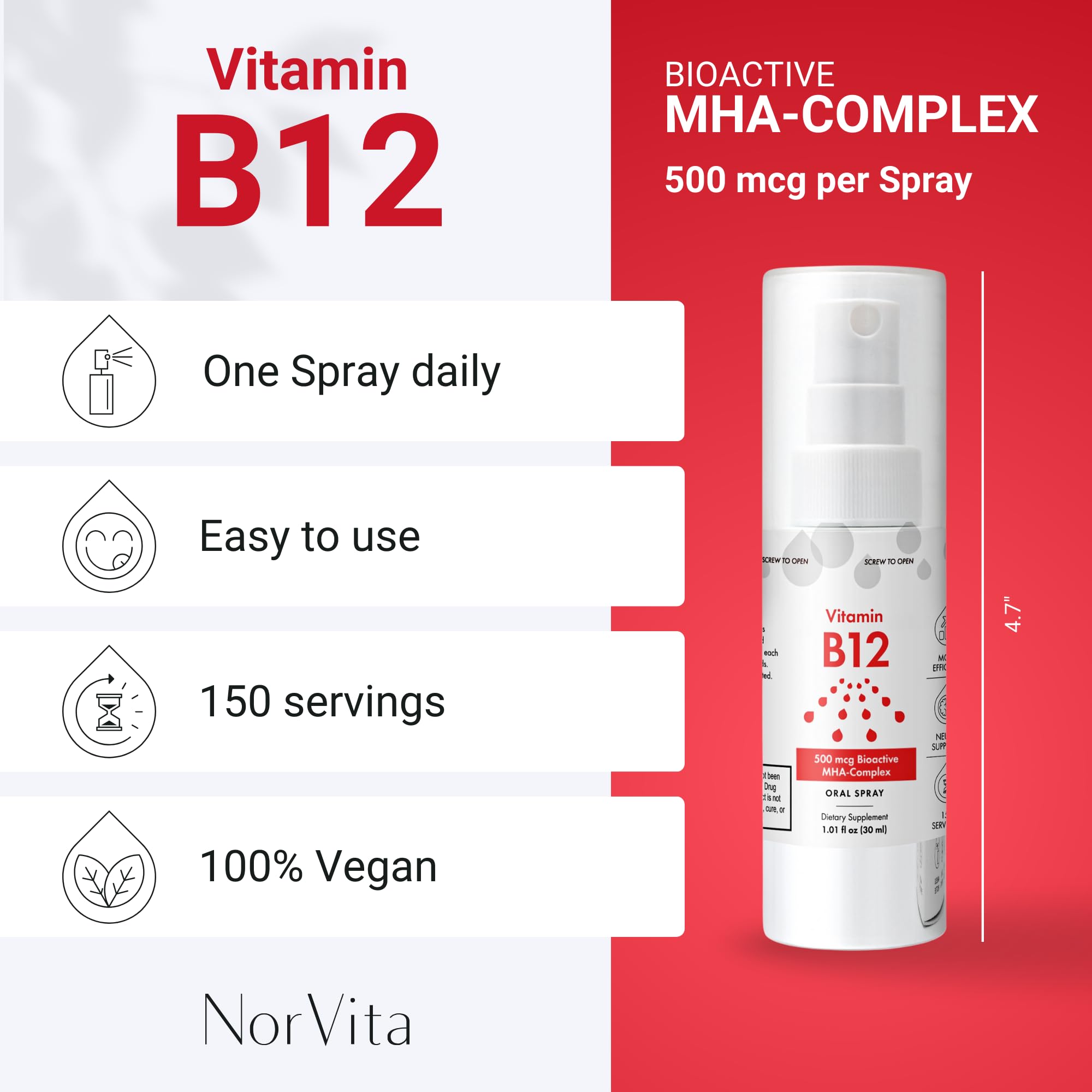 NorVita B12 Spray 500 mcg bottle with cap off