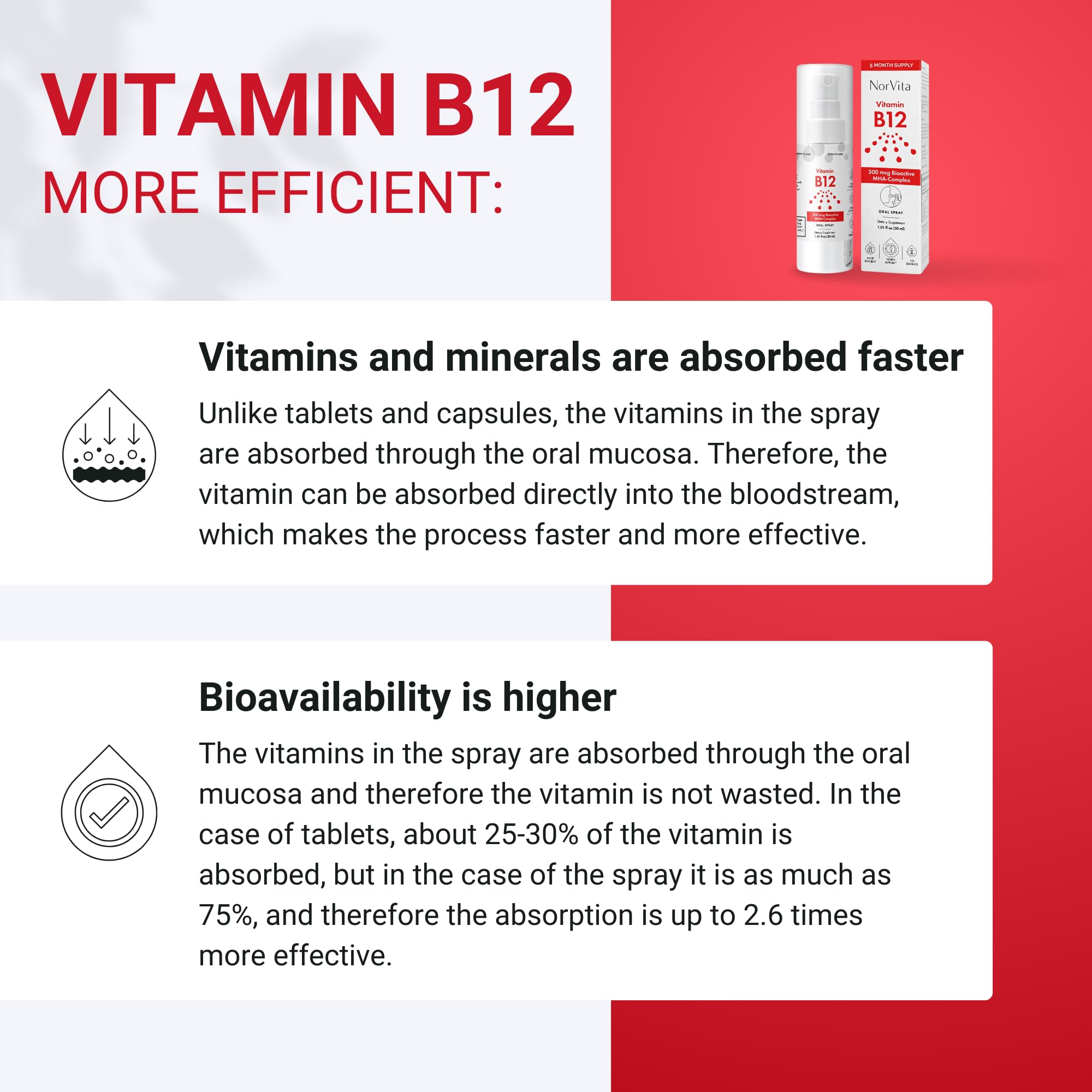 NorVita B12 Spray 500 mcg showing serving size