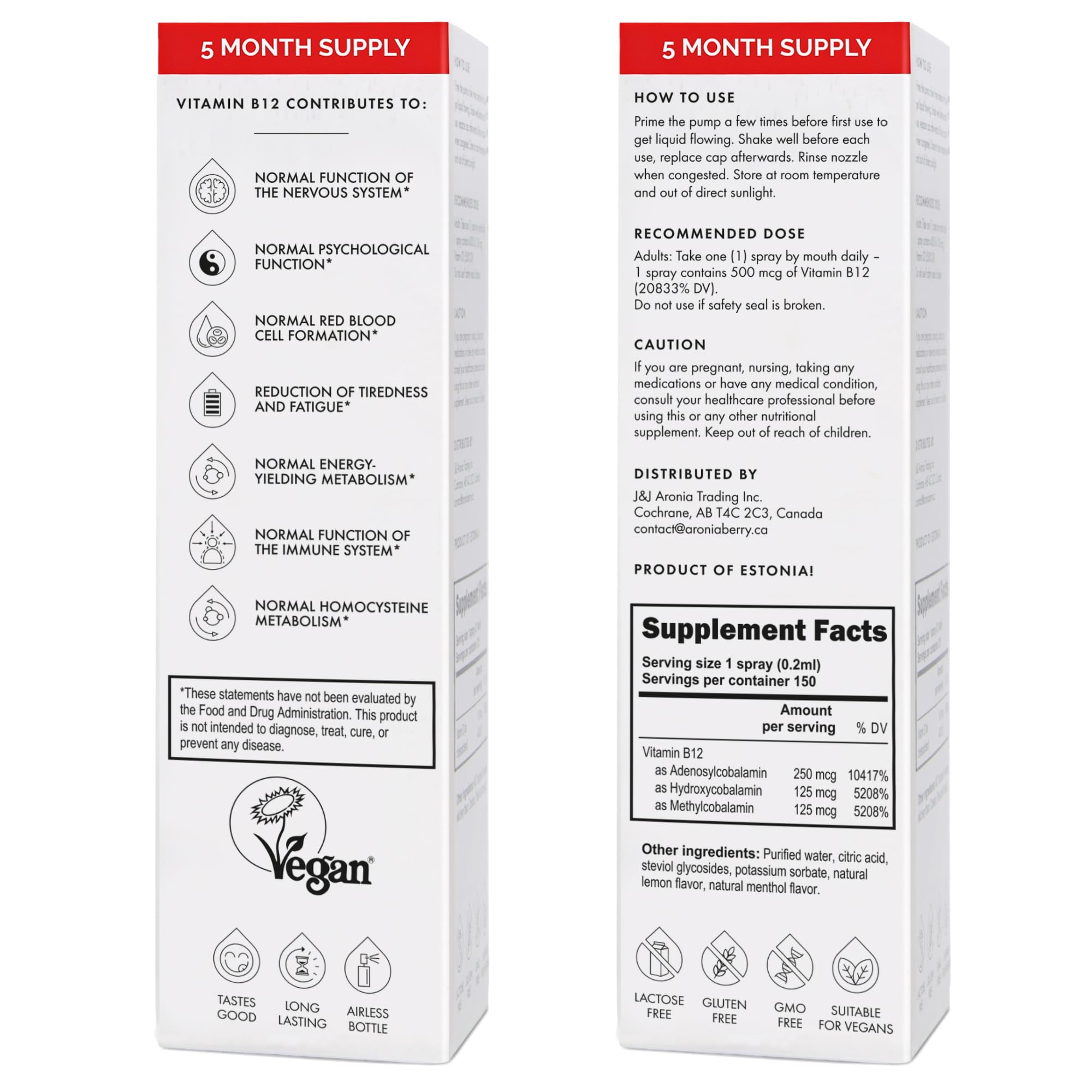 NorVita B12 Spray 500 mcg with ingredients list