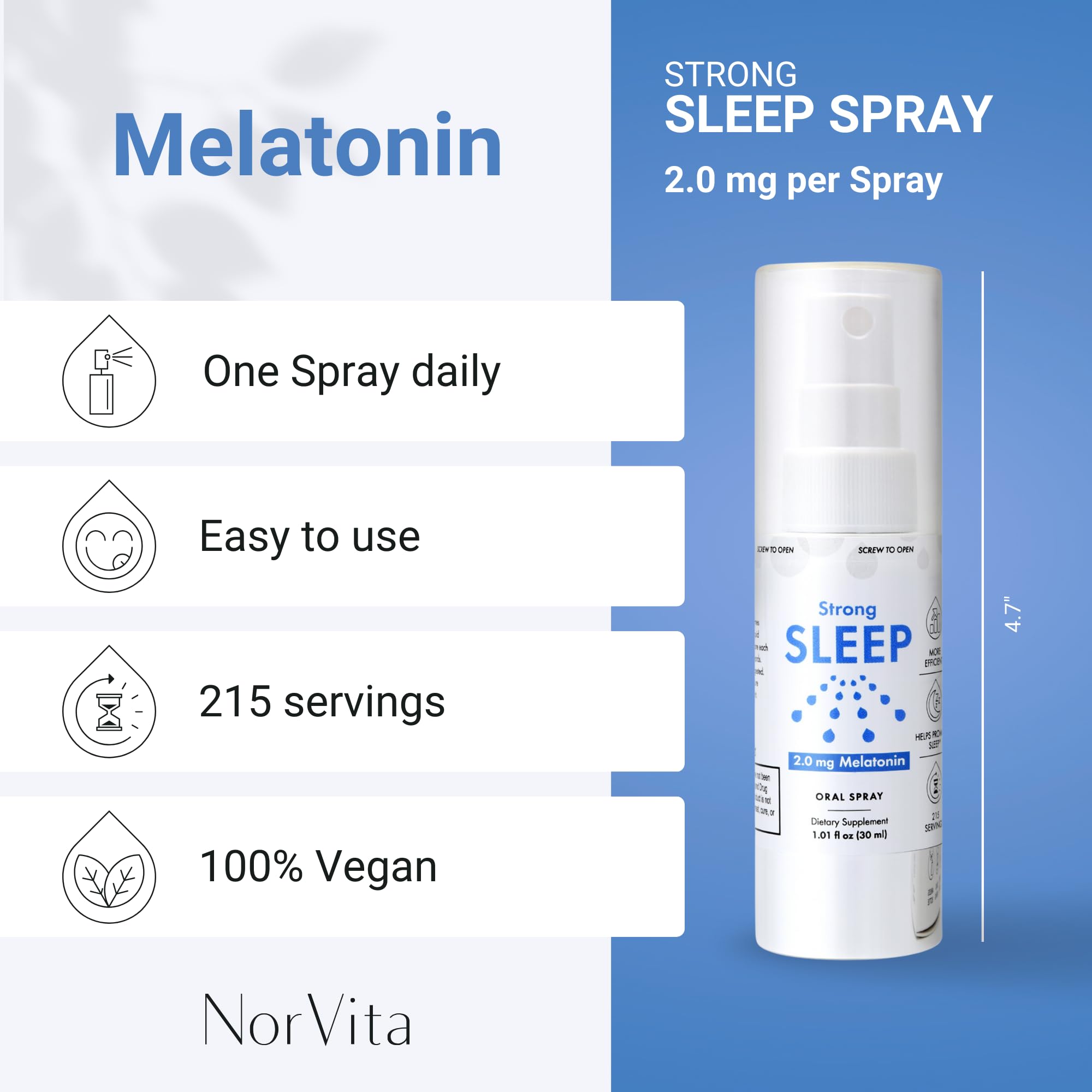 NorVita Sublingual Melatonin Spray 30ml side view