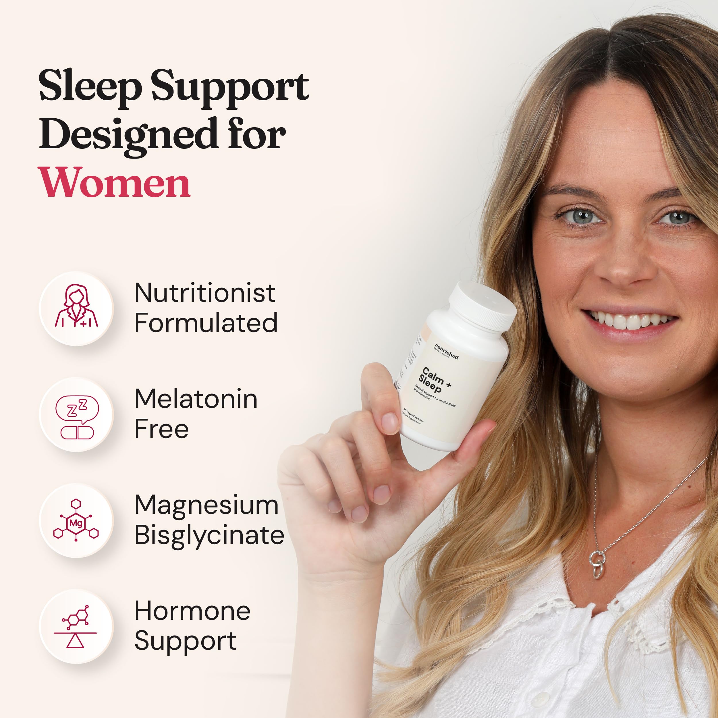 Nourished Calm + Sleep 60 Capsules back view