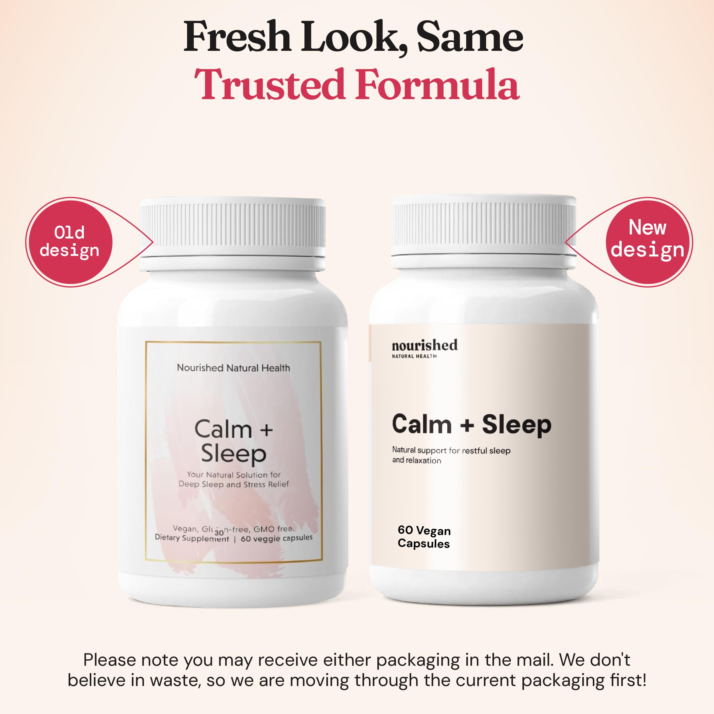 Nourished Calm + Sleep 60 Capsules in a wellness setting