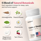 Nourished Calm + Sleep 60 Capsules on a wooden table