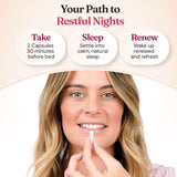 Nourished Calm + Sleep 60 Capsules with a glass of water