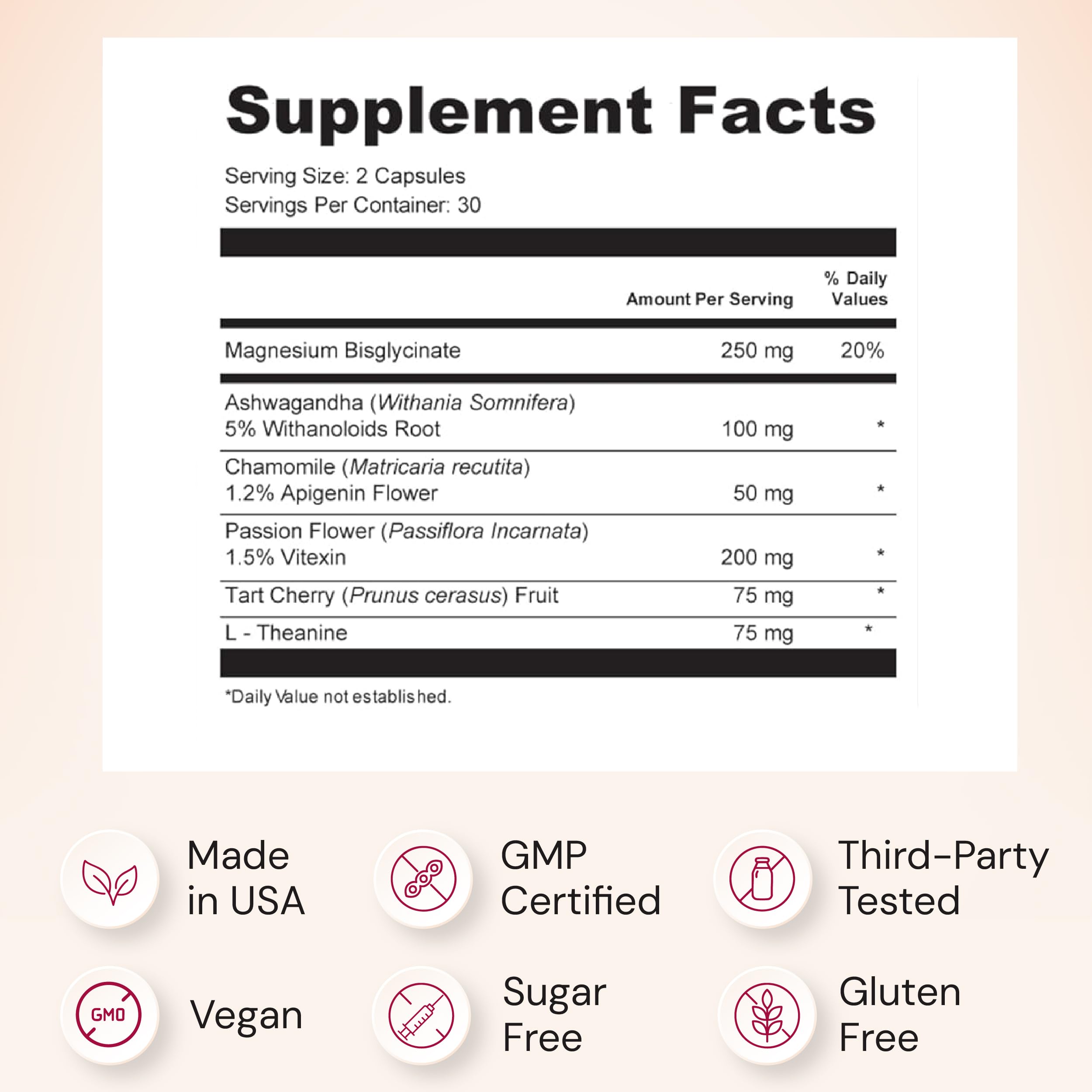 Nourished Calm + Sleep 60 Capsules with ingredients