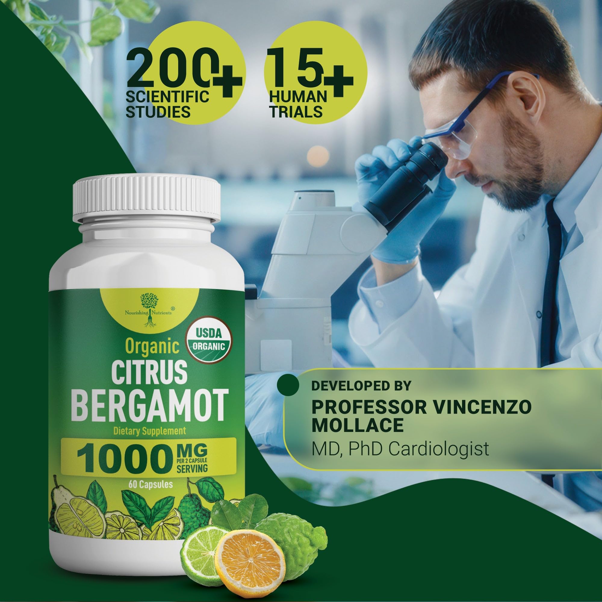 Nourishing Nutrients Citrus Bergamot capsules on a wooden table