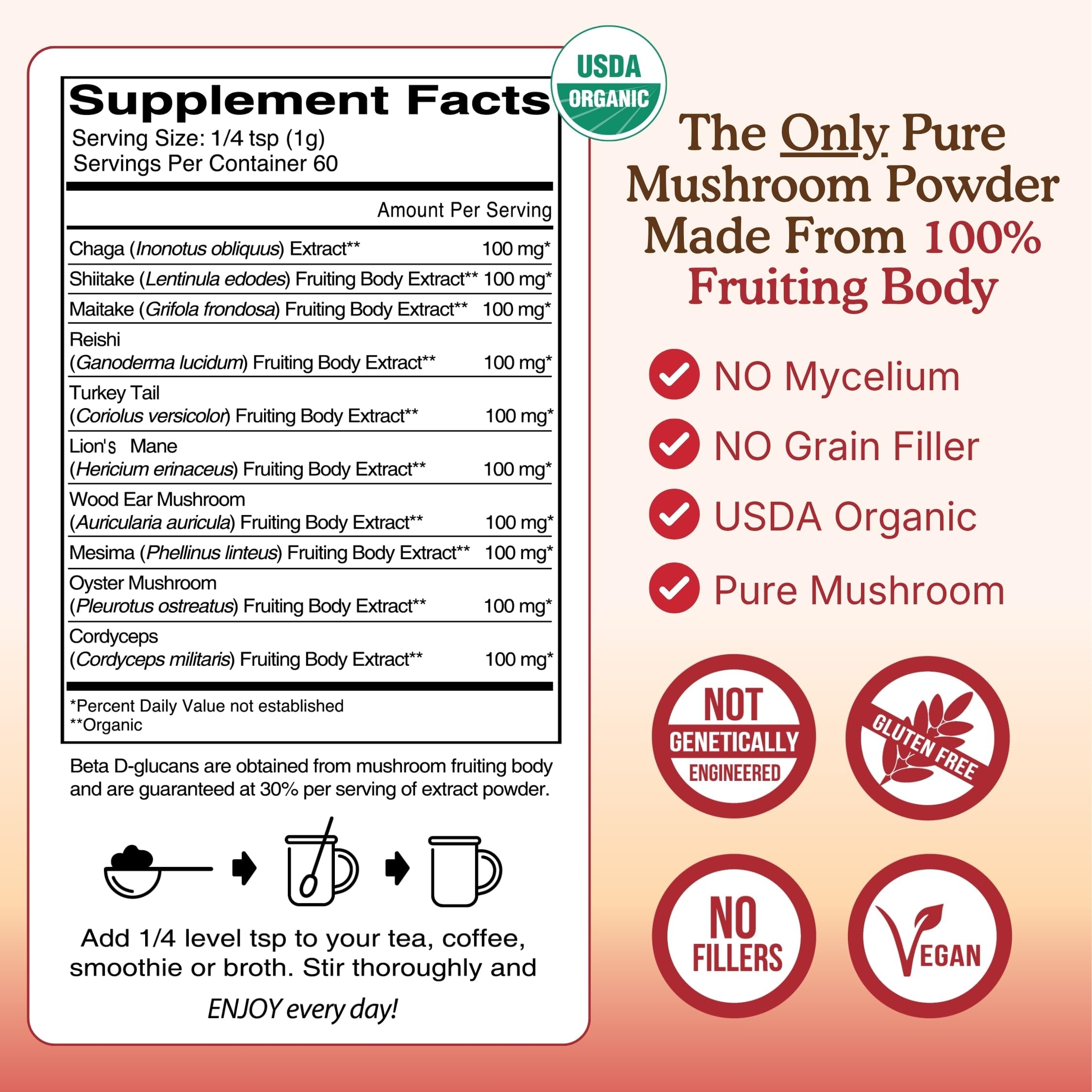 Nourishing Nutrients Organic Mushroom Powder Blend 60g packaging