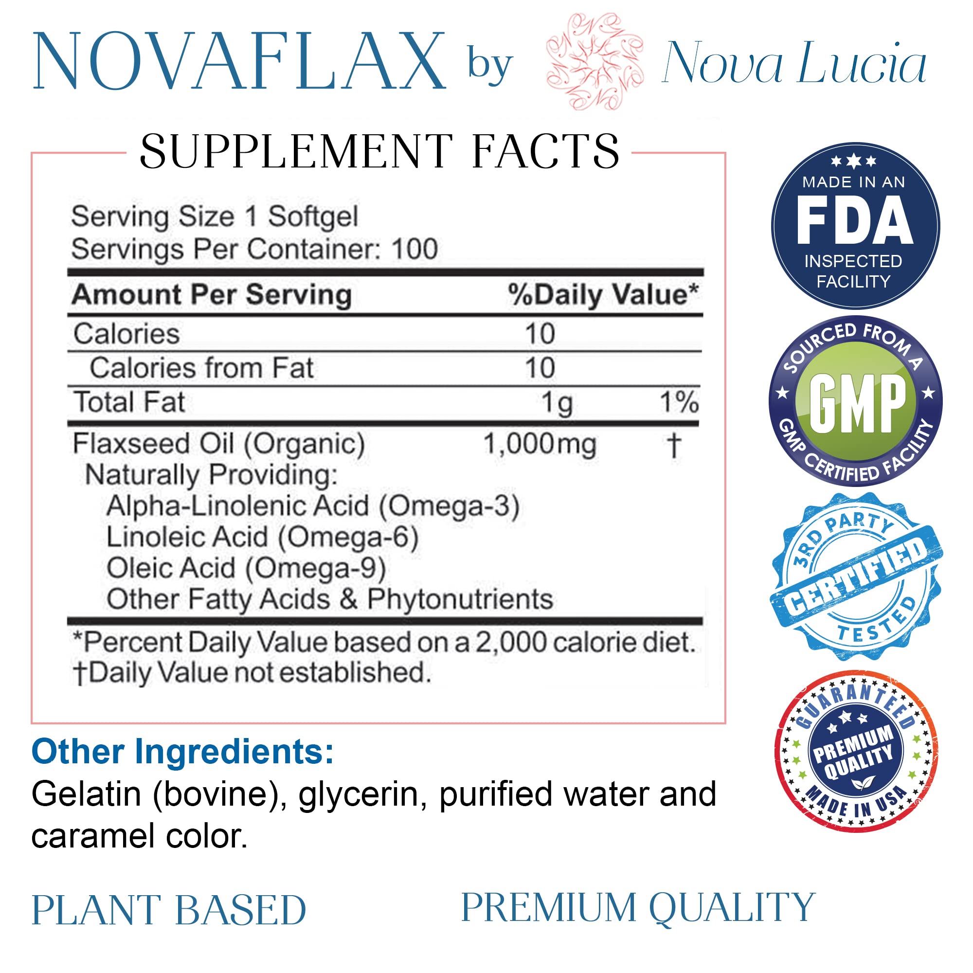 Nova Lucia Flax Seed Oil Softgels 1000mg close-up of capsules