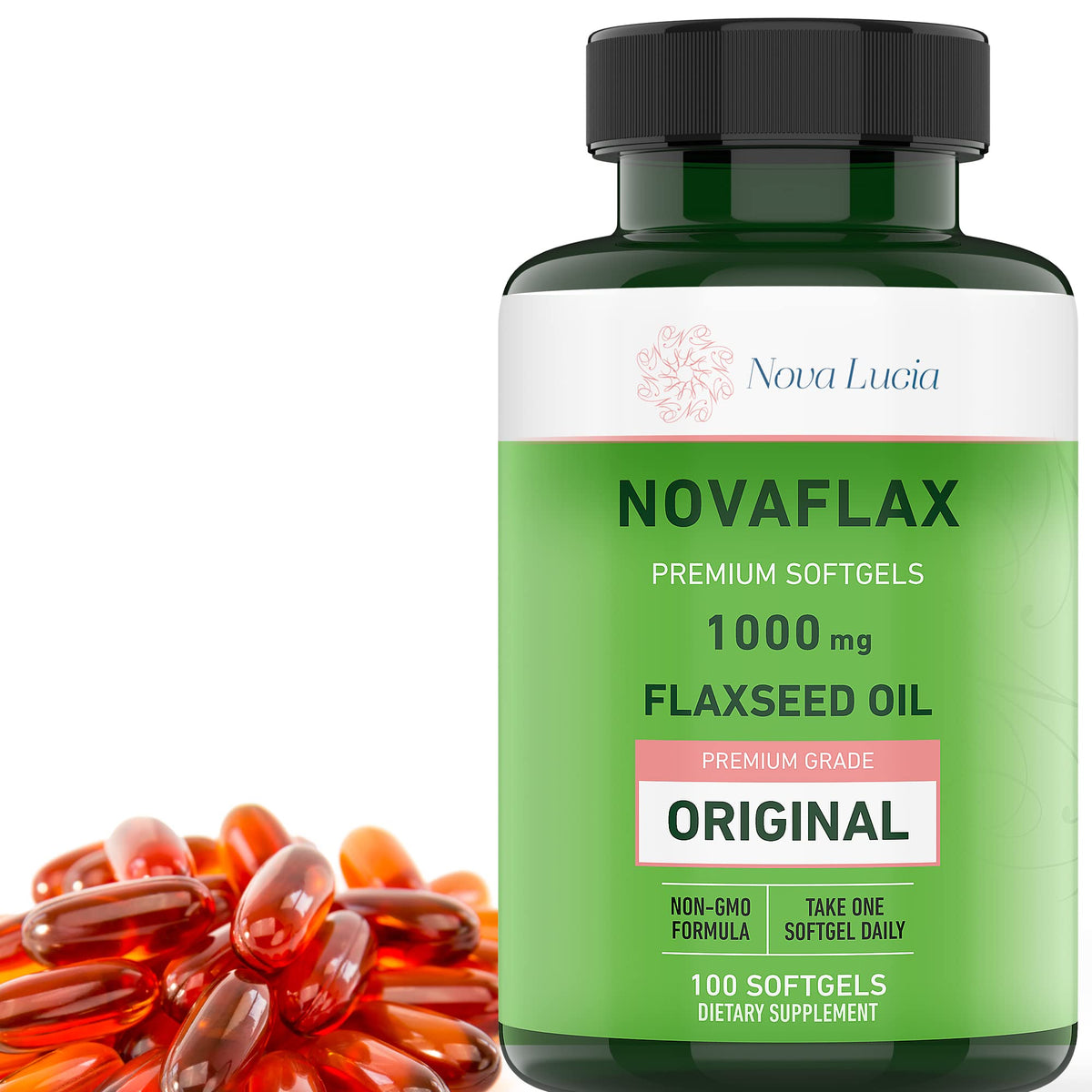 Nova Lucia Flax Seed Oil Softgels 1000mg front view