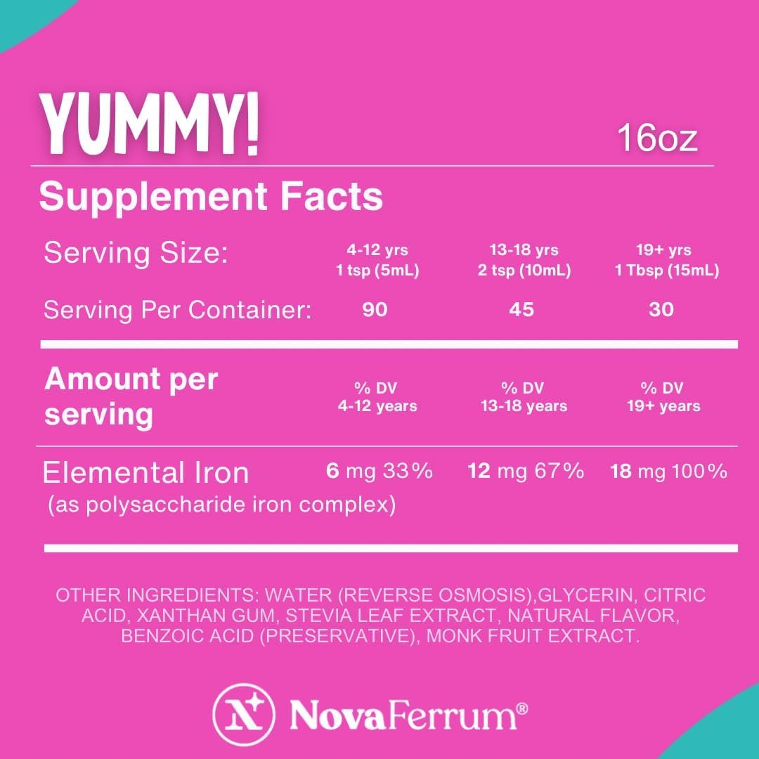 NovaFerrum Iron Supplement 590g with ingredients list