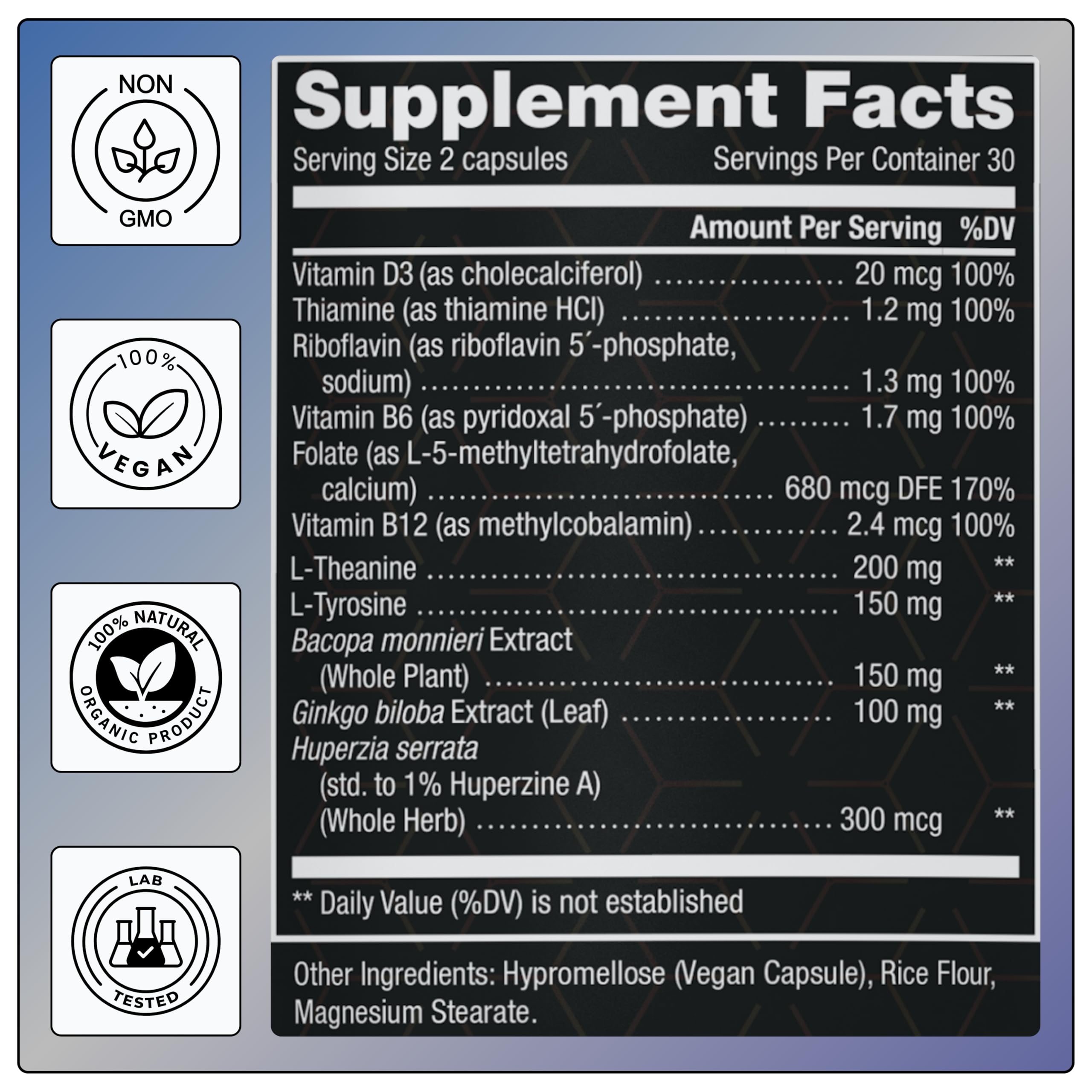 NOVIQ IQ 11-in-1 B-Complex Nootropic Brain Supplement ingredients list