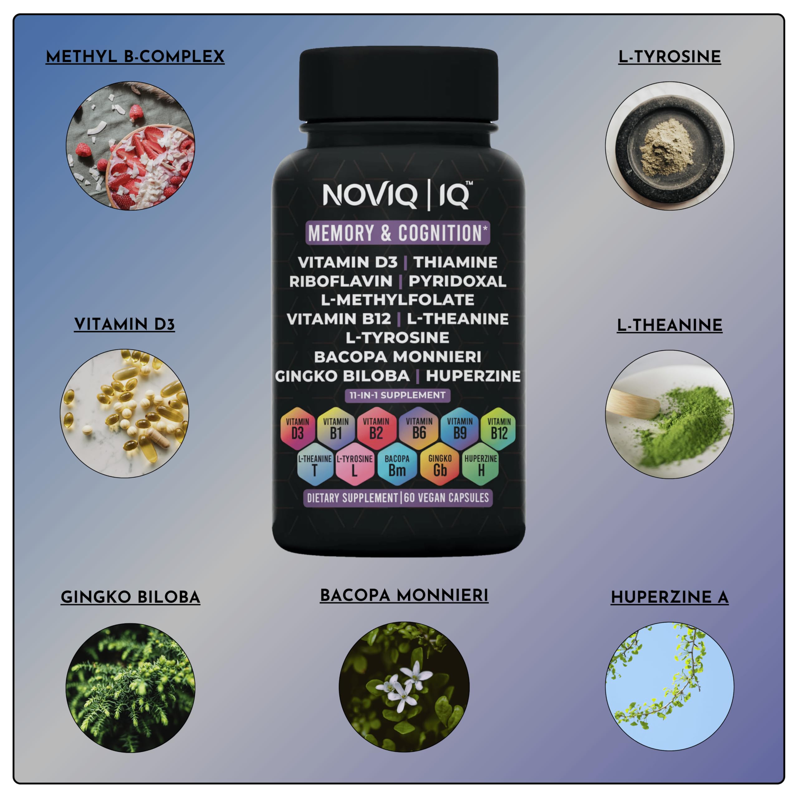 NOVIQ IQ 11-in-1 B-Complex Nootropic Brain Supplement with a glass of water