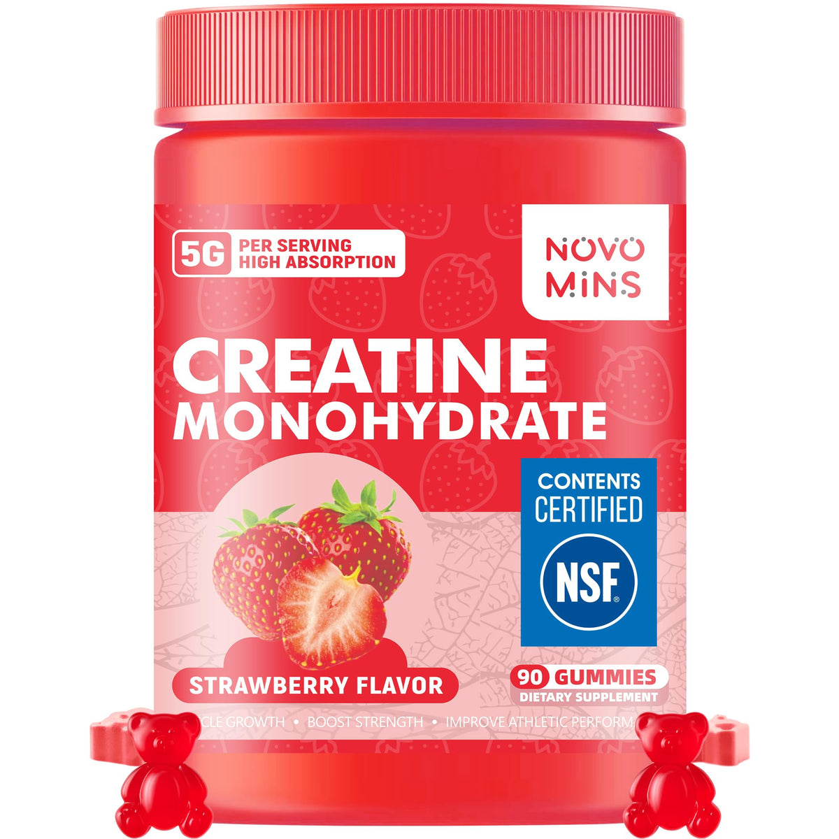 novomins Creatine Monohydrate Gummies bottle front view