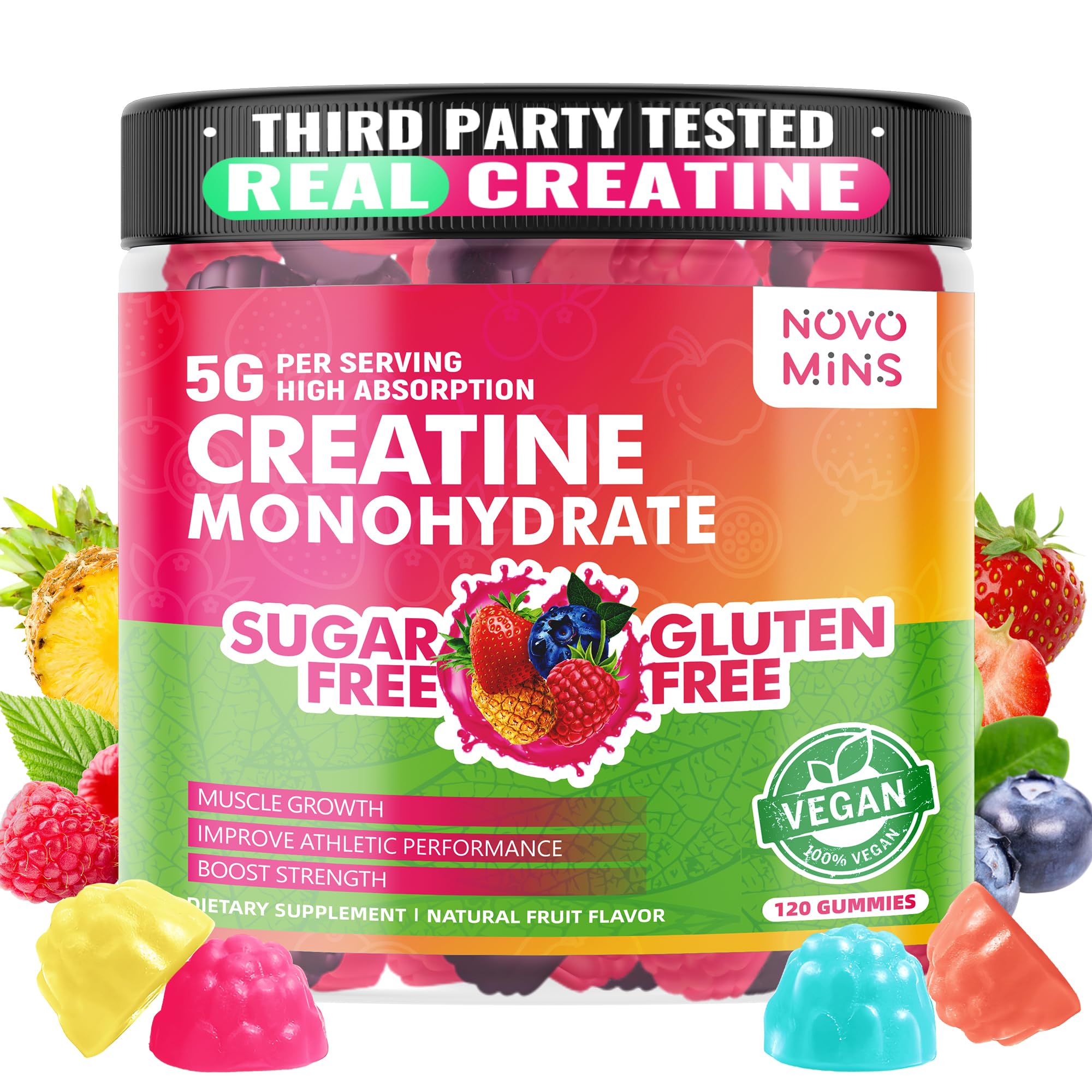 novomins Creatine Monohydrate Gummies bottle front view