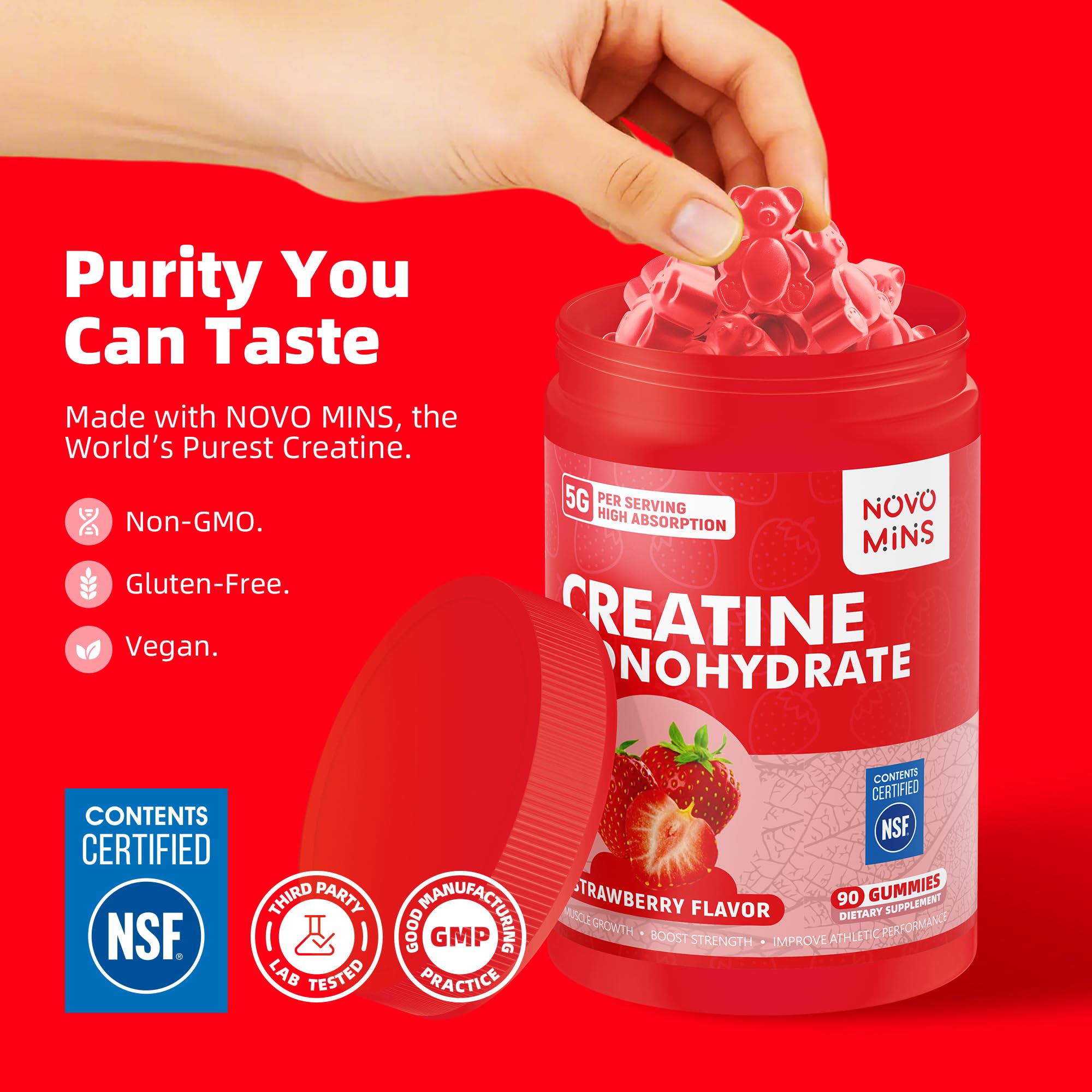 novomins Creatine Monohydrate Gummies bottle side view