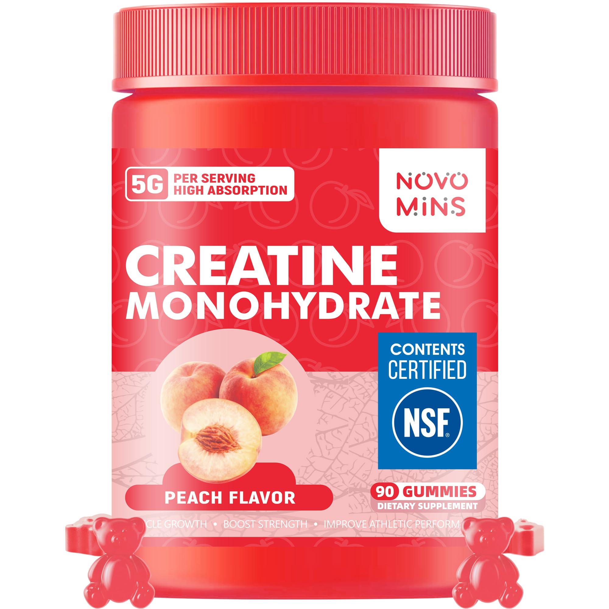 novomins Creatine Monohydrate Gummies front view with packaging