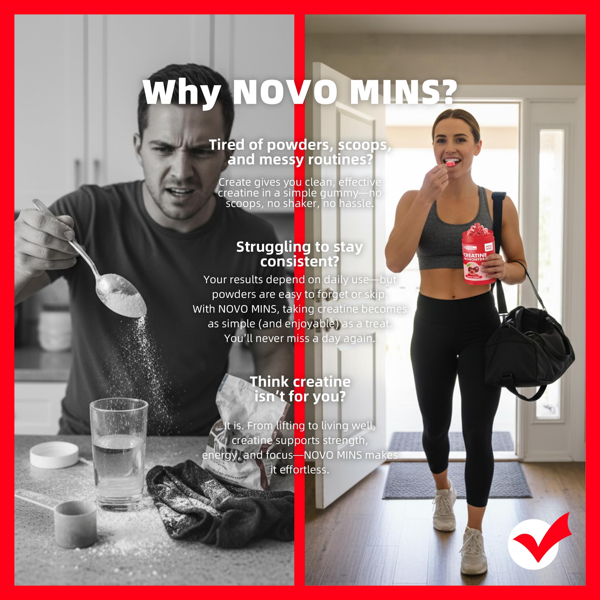 novomins Creatine Monohydrate Gummies with fitness accessories