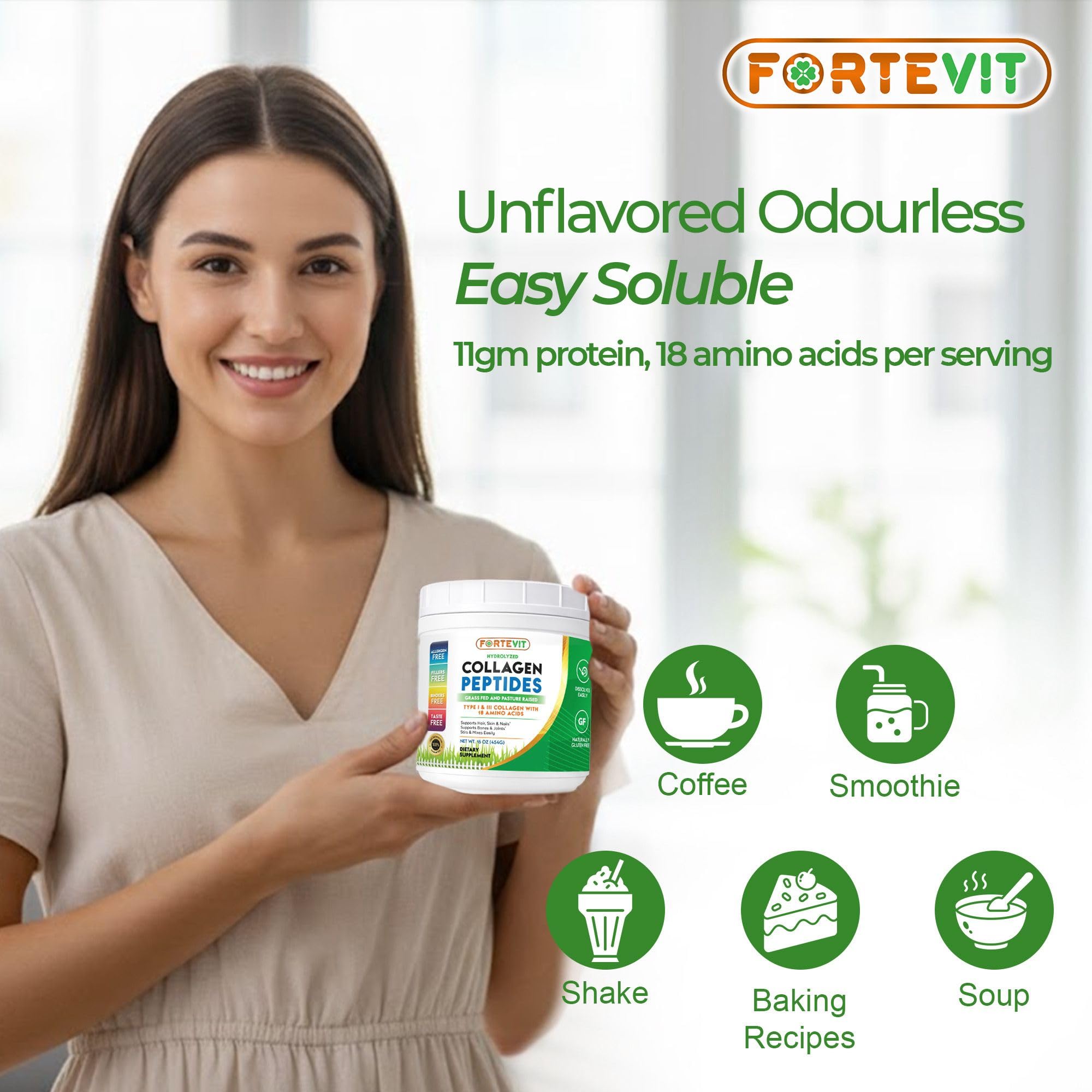 NOVONEX Collagen Peptides Powder mixed in a smoothie