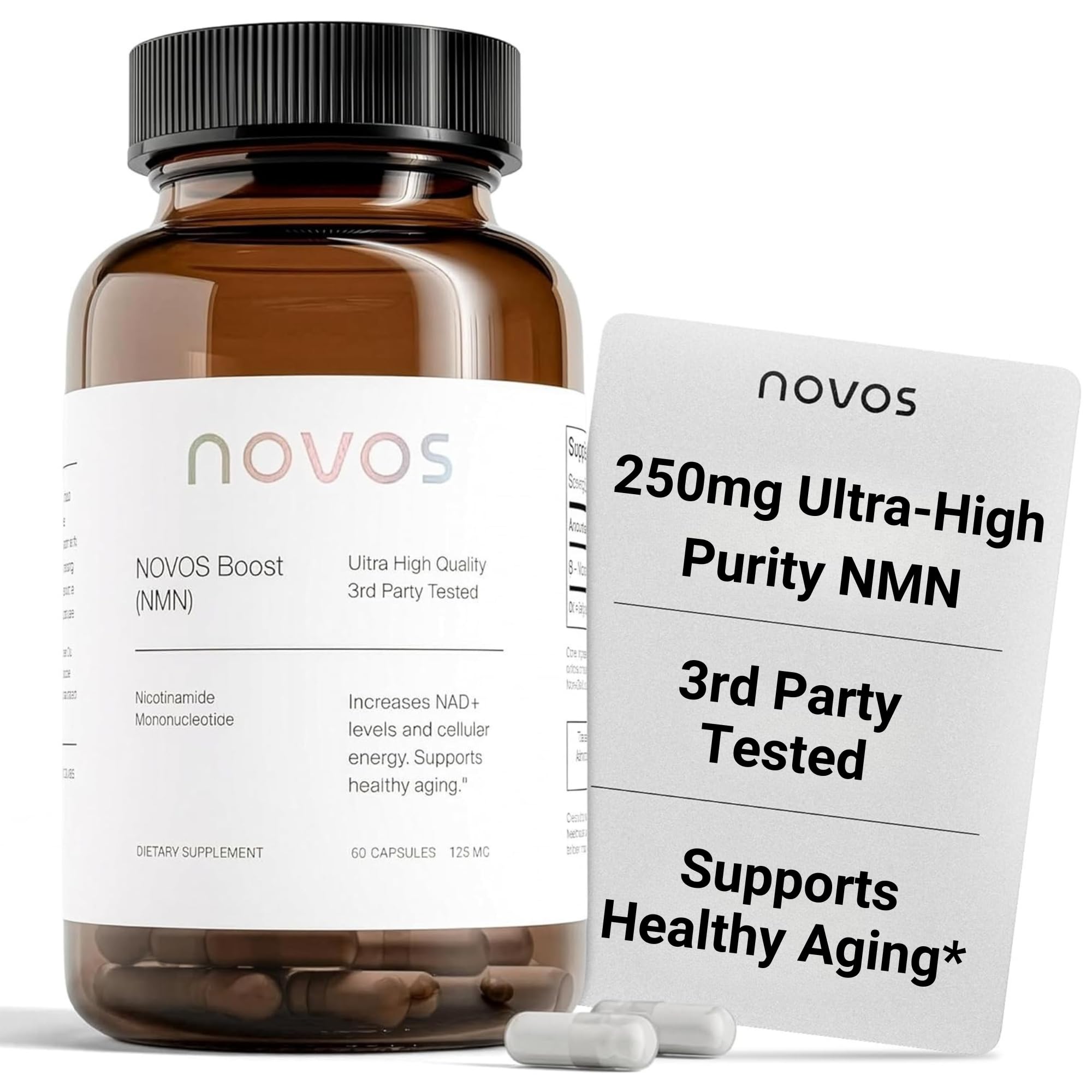 Novos NMN Supplement 250mg 60 Vegan Capsules front view