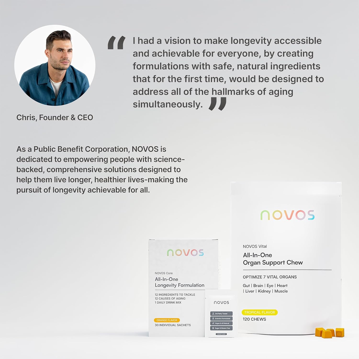 Novos NMN Supplement 250mg capsules with a glass of water