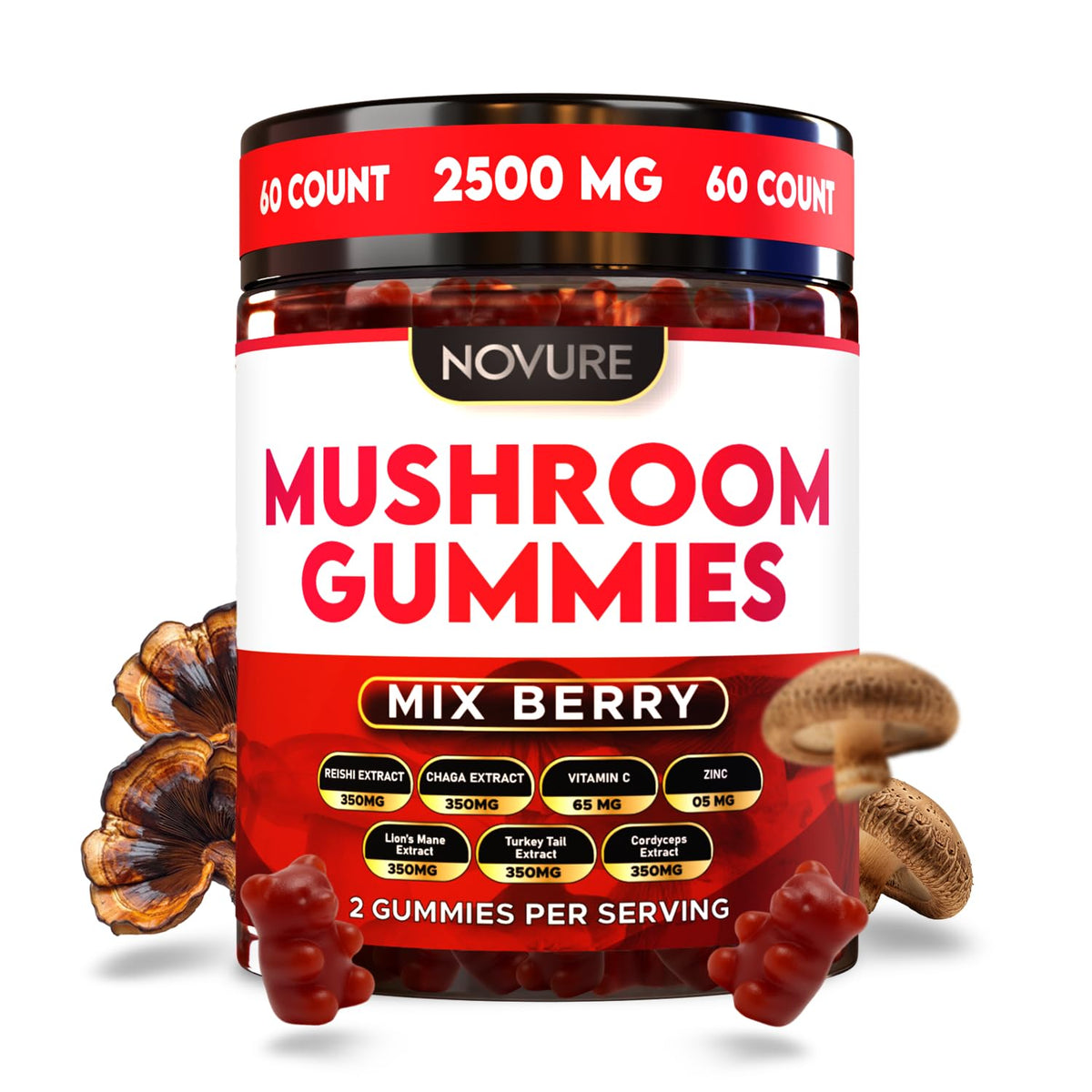 Novure 13-in-1 Mushroom Complex Gummies front view