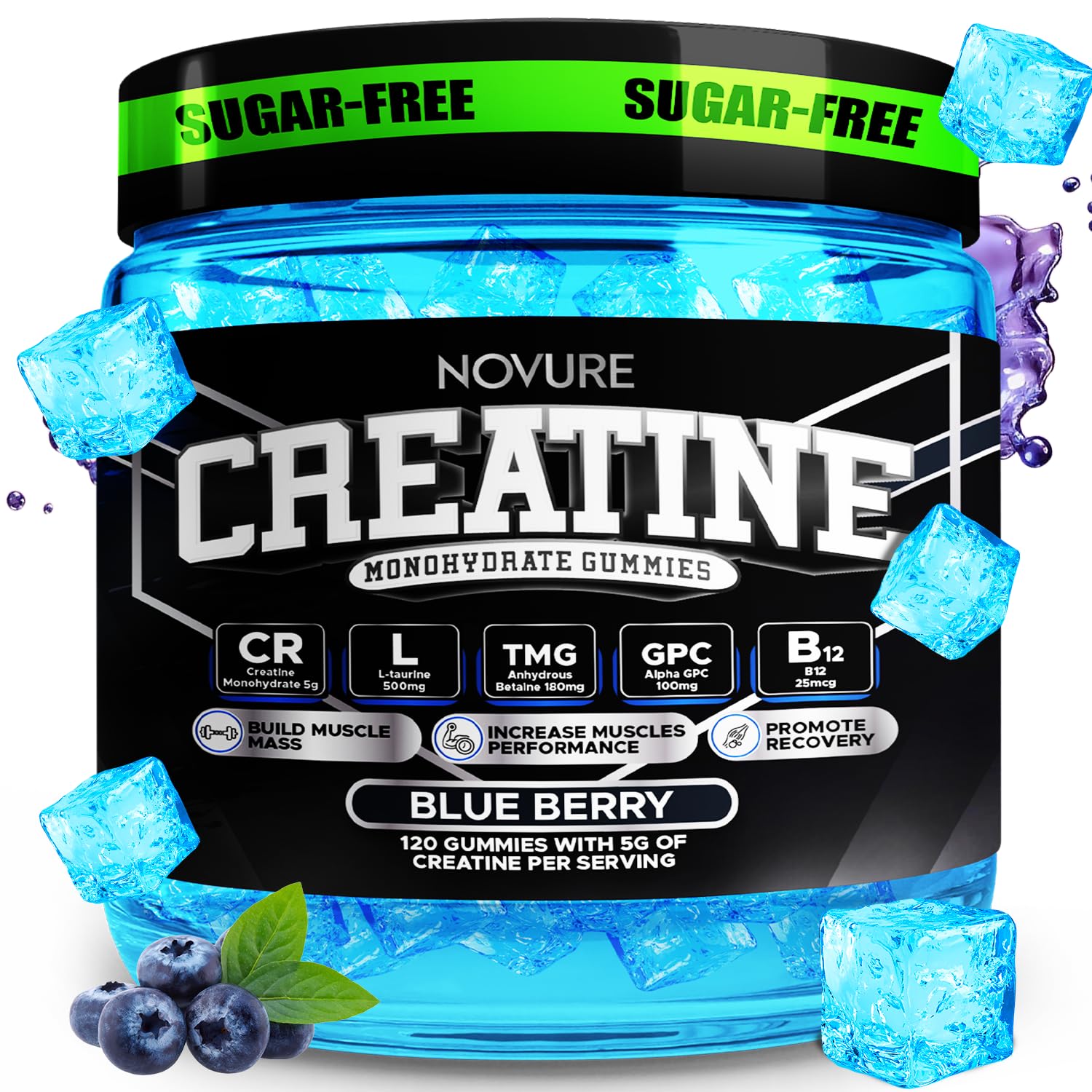 Novure Creatine Gummies front view, tropical fruit flavour