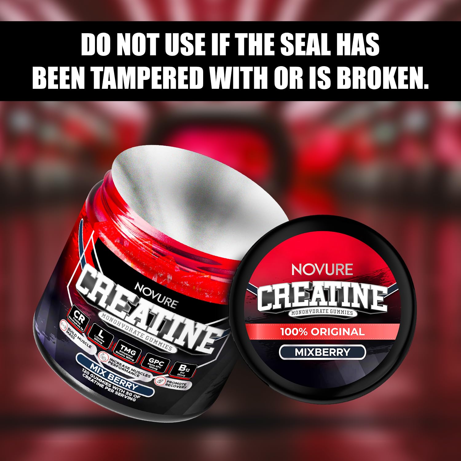 Novure Creatine Gummies opened packaging with gummies inside