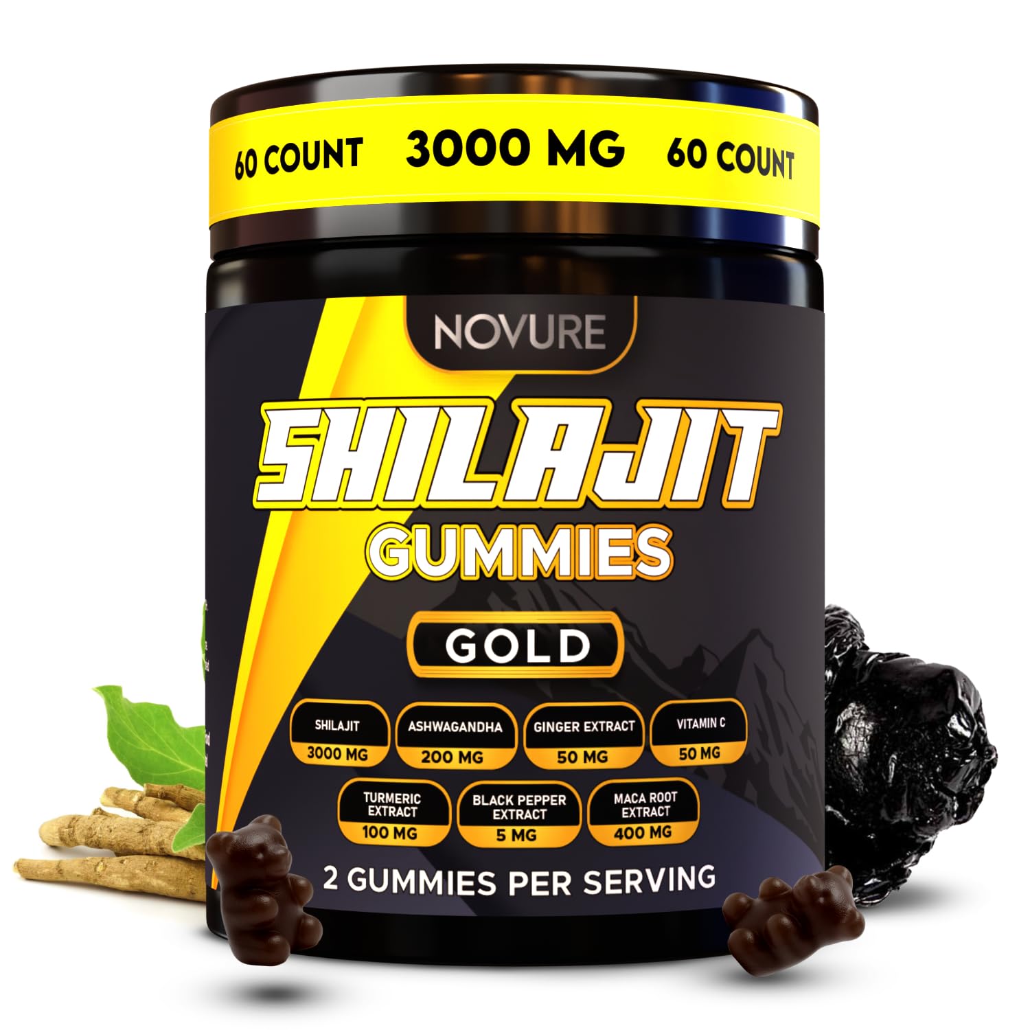 Novure Shilajit 3000mg supplement front view