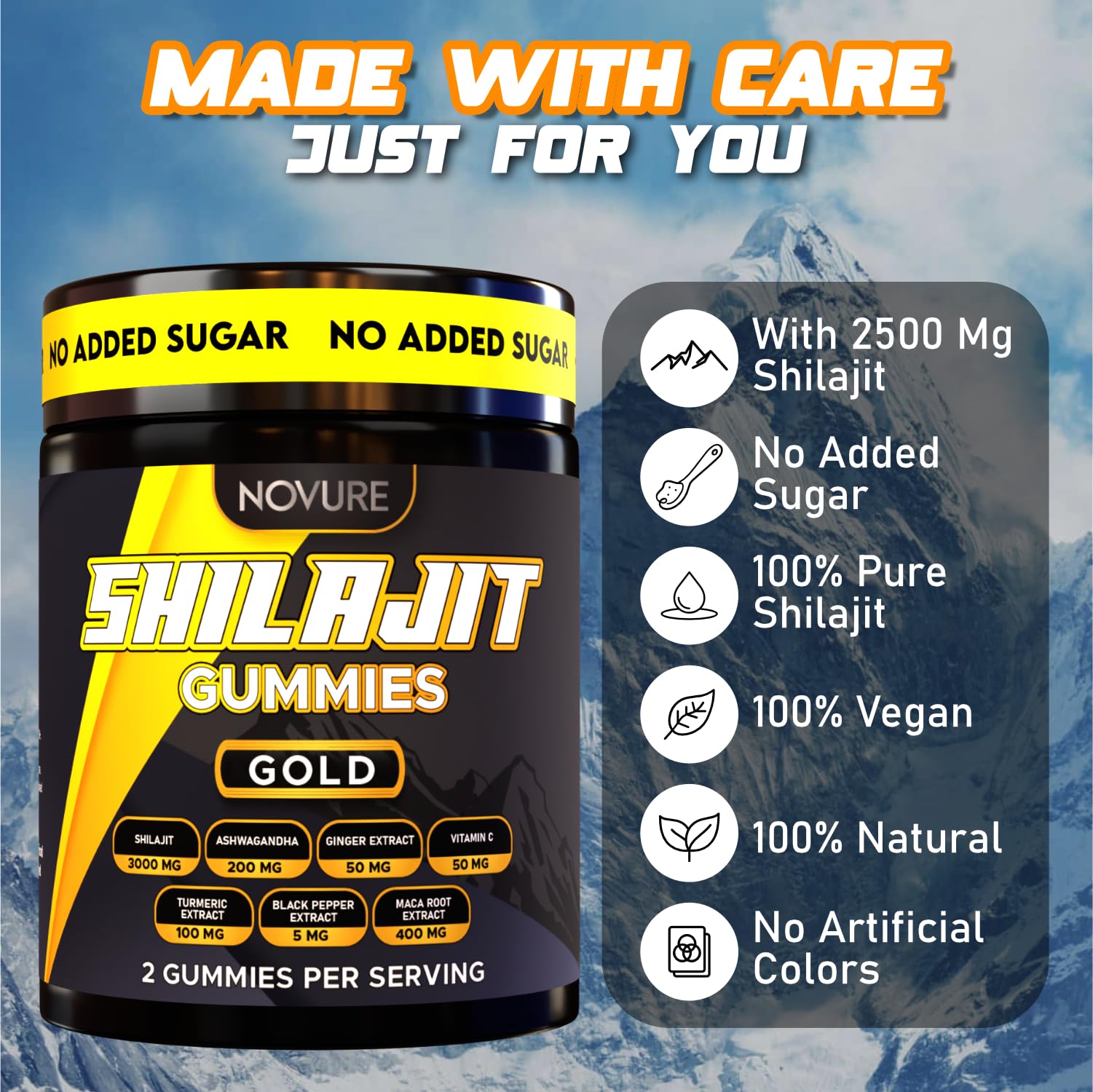 Novure Shilajit 3000mg supplement on a wooden table